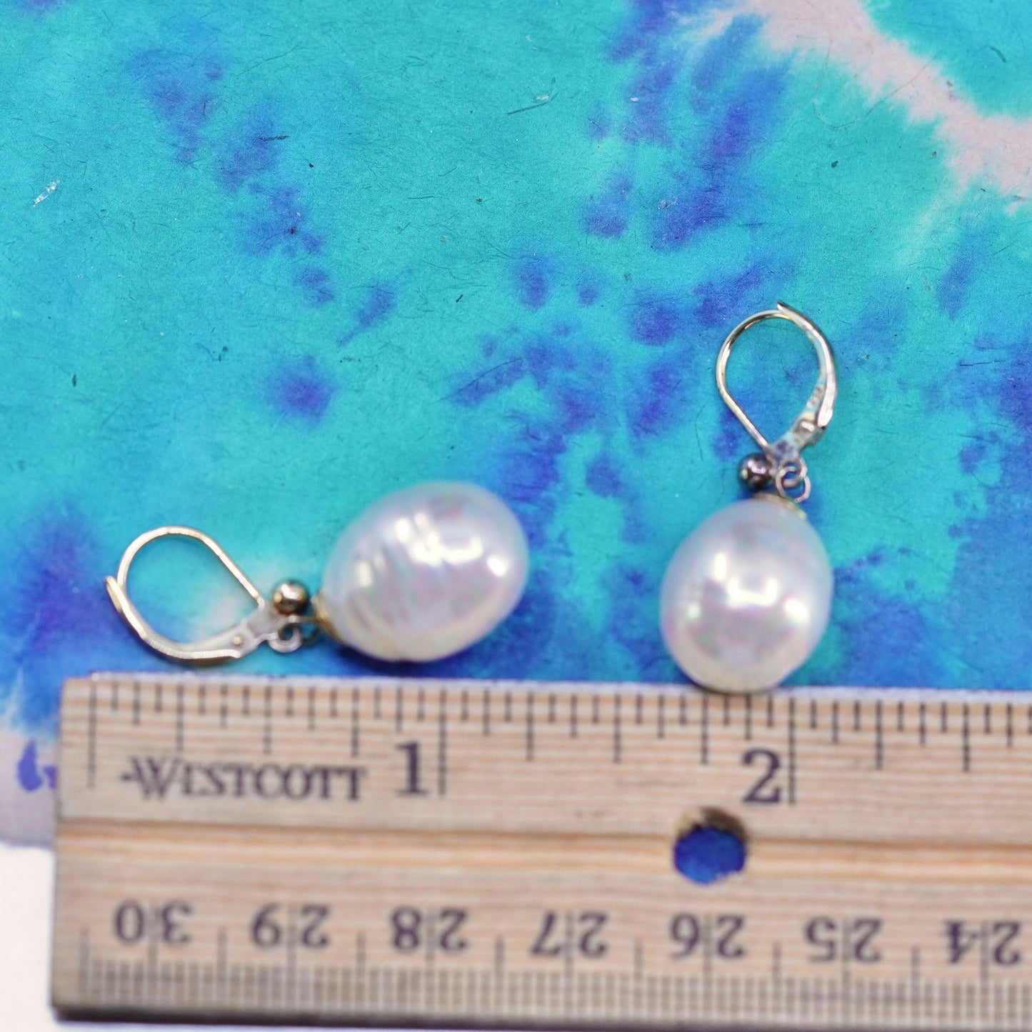 vermeil gold over Sterling silver 925 handmade earrings giant freshwater pearl
