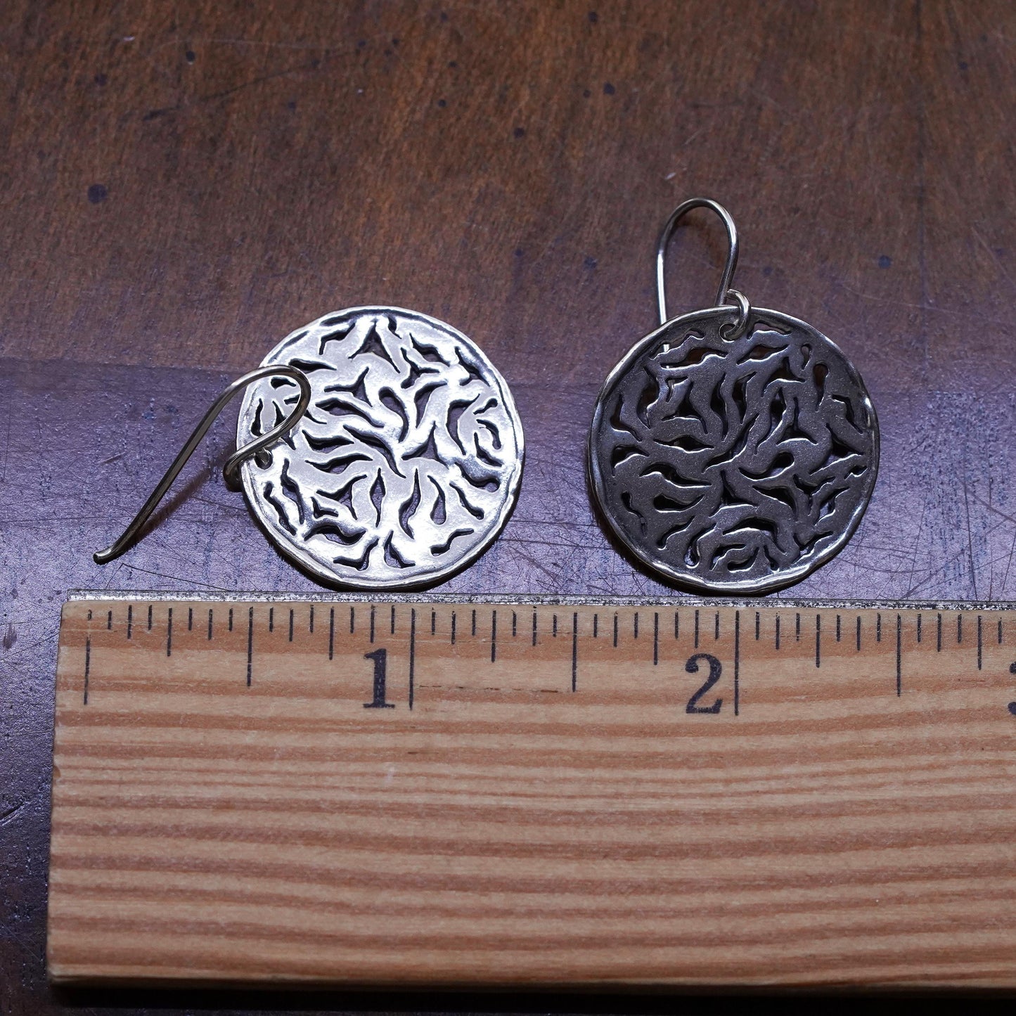 Silpada Israel Sterling 925 Silver circle hammered disc Earrings. Vintage.