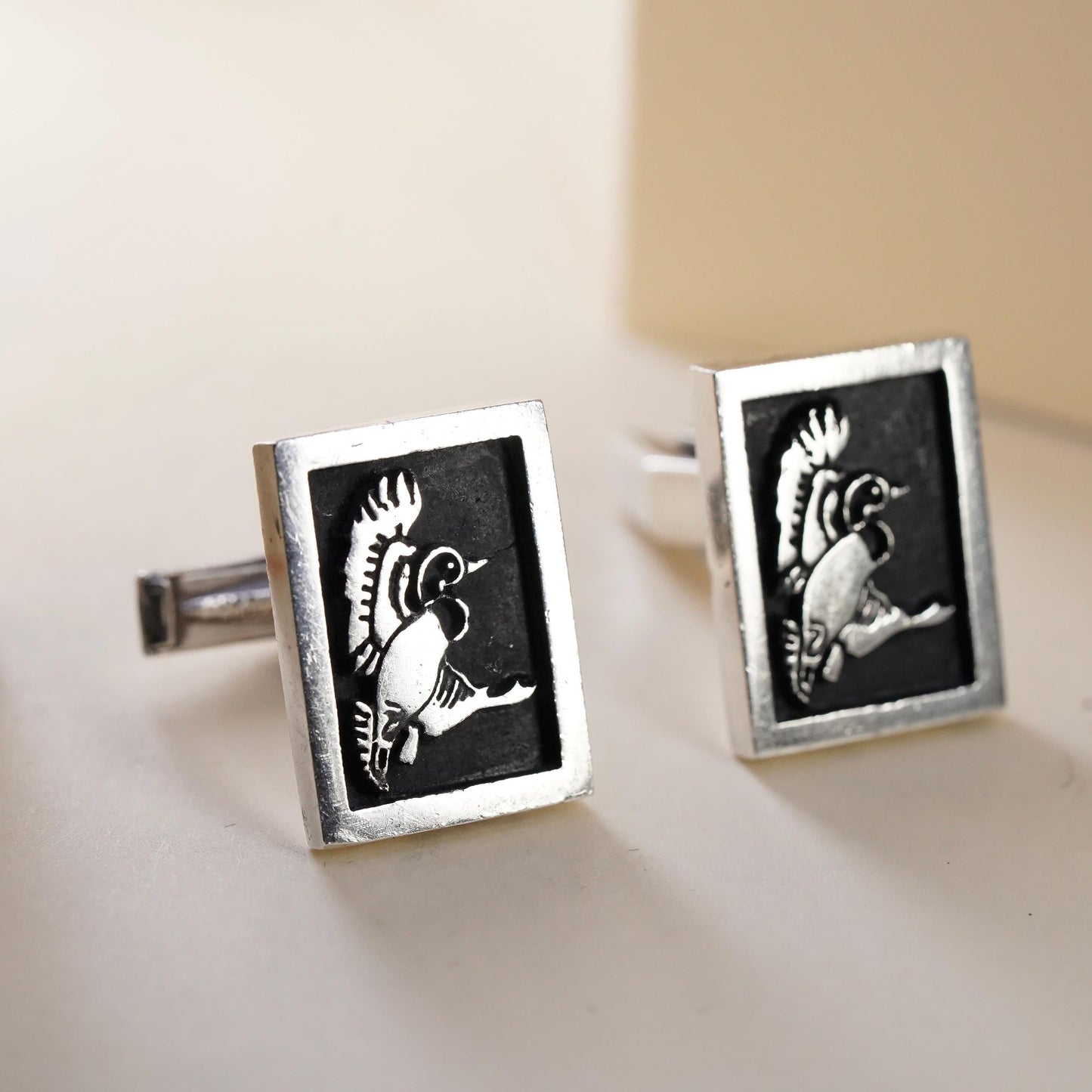 VTG FS Fenwick & Sailors Sterling 925 Silver Aesthetic Mallard Duck Cufflinks