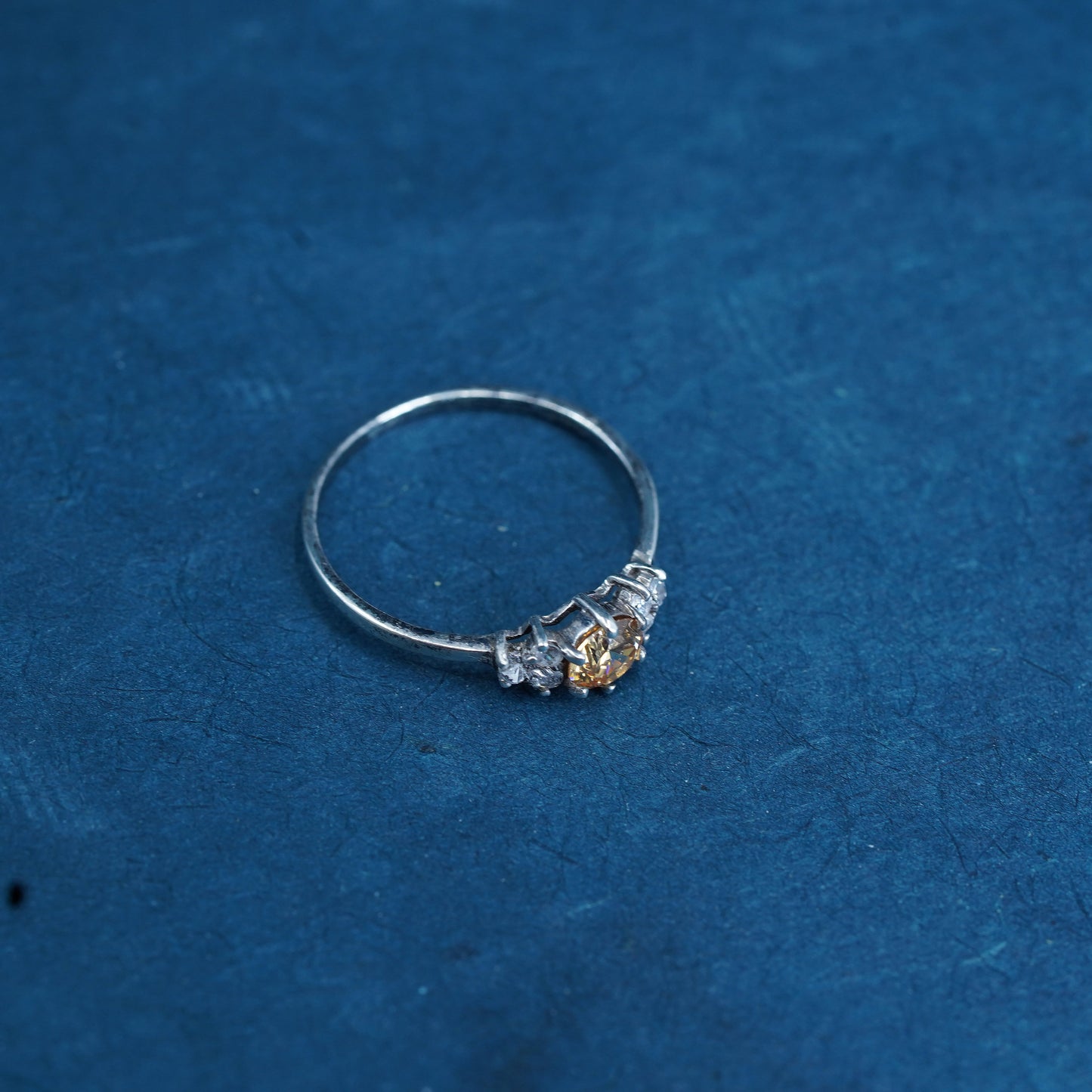 Size 8.25, vintage Sterling 925 silver stackable ring with citrine cluster cz