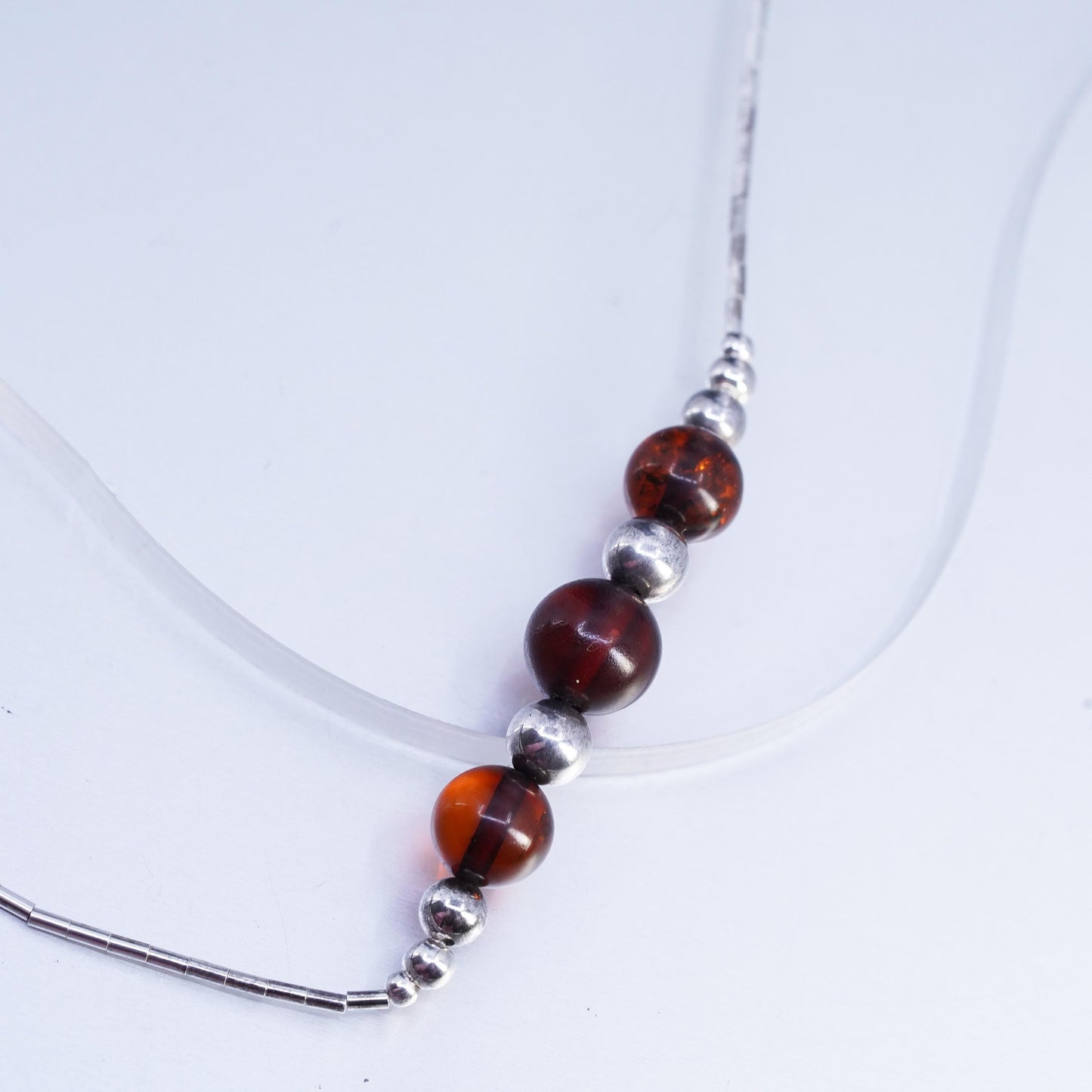 18", vintage southwestern Sterling liquid Silver 925 necklace with amber