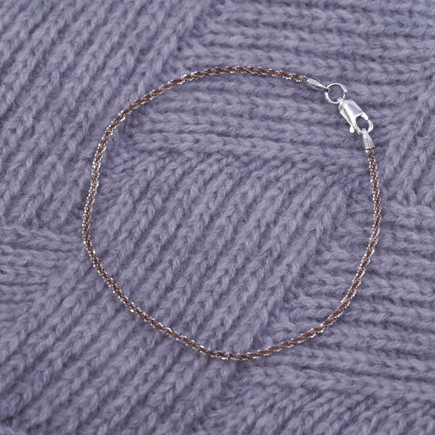 7.5", 2mm, vintage Sterling silver handmade bracelet, 925 twisted curb chain