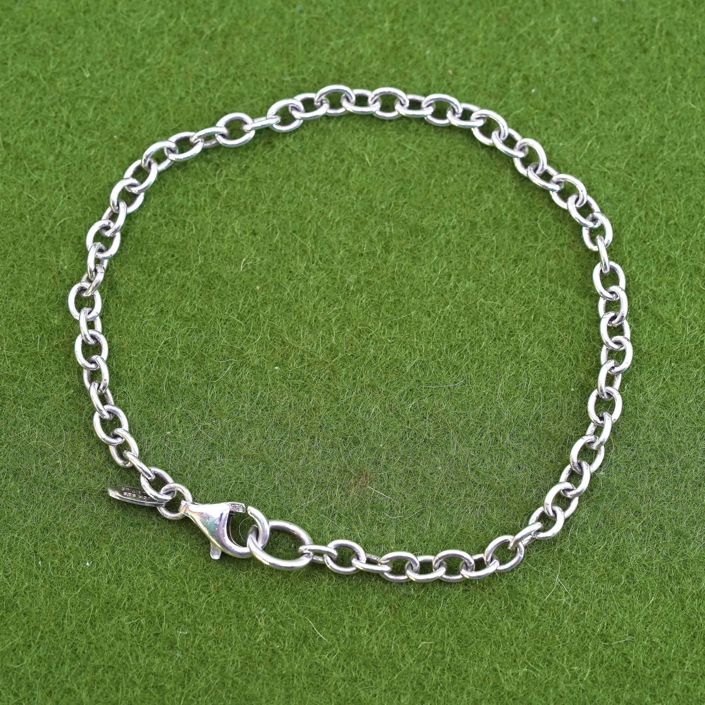 7.25", 4mm, Vintage SLC sterling 925 silver handmade circle link charm bracelet