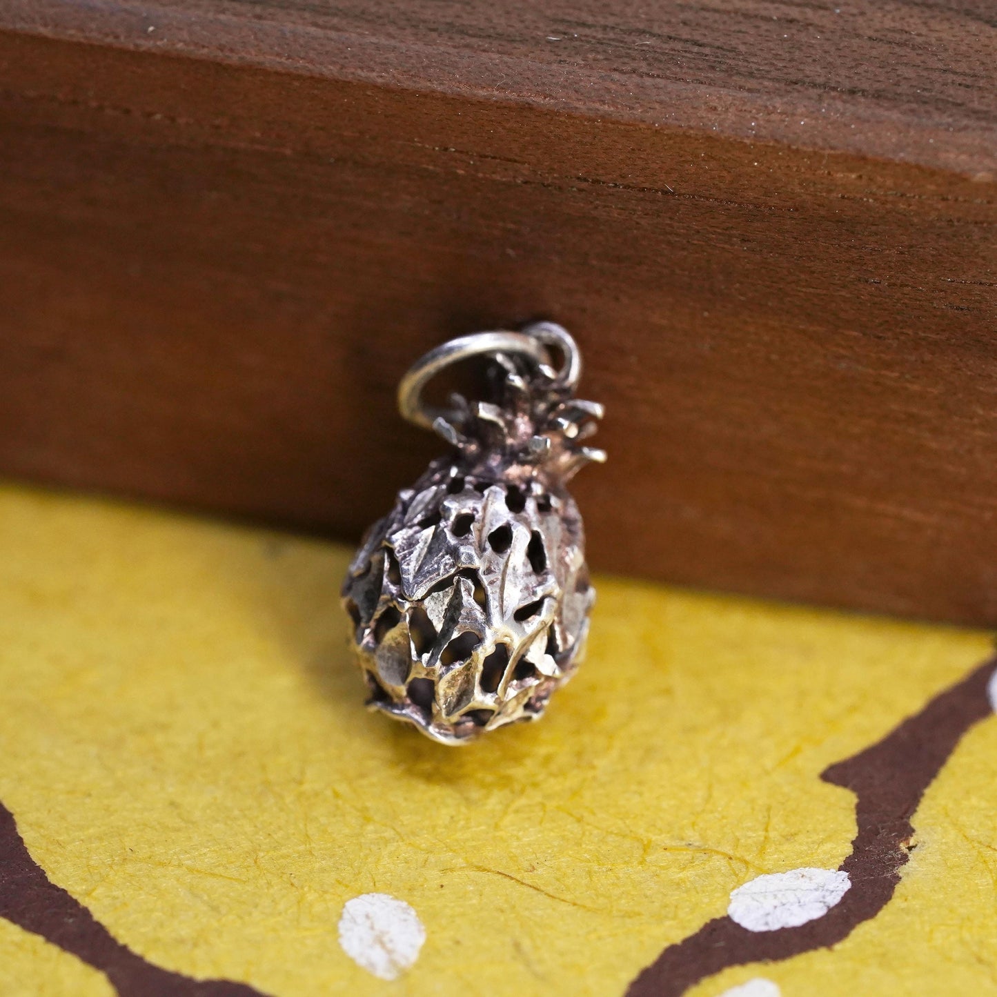 Vintage Sterling silver handmade pendant, 925 silver filigree pineapple