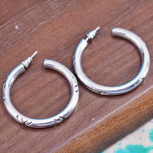 1.5”, Mexico Sterling silver handmade earrings 925 Huggie studs pattern cut out