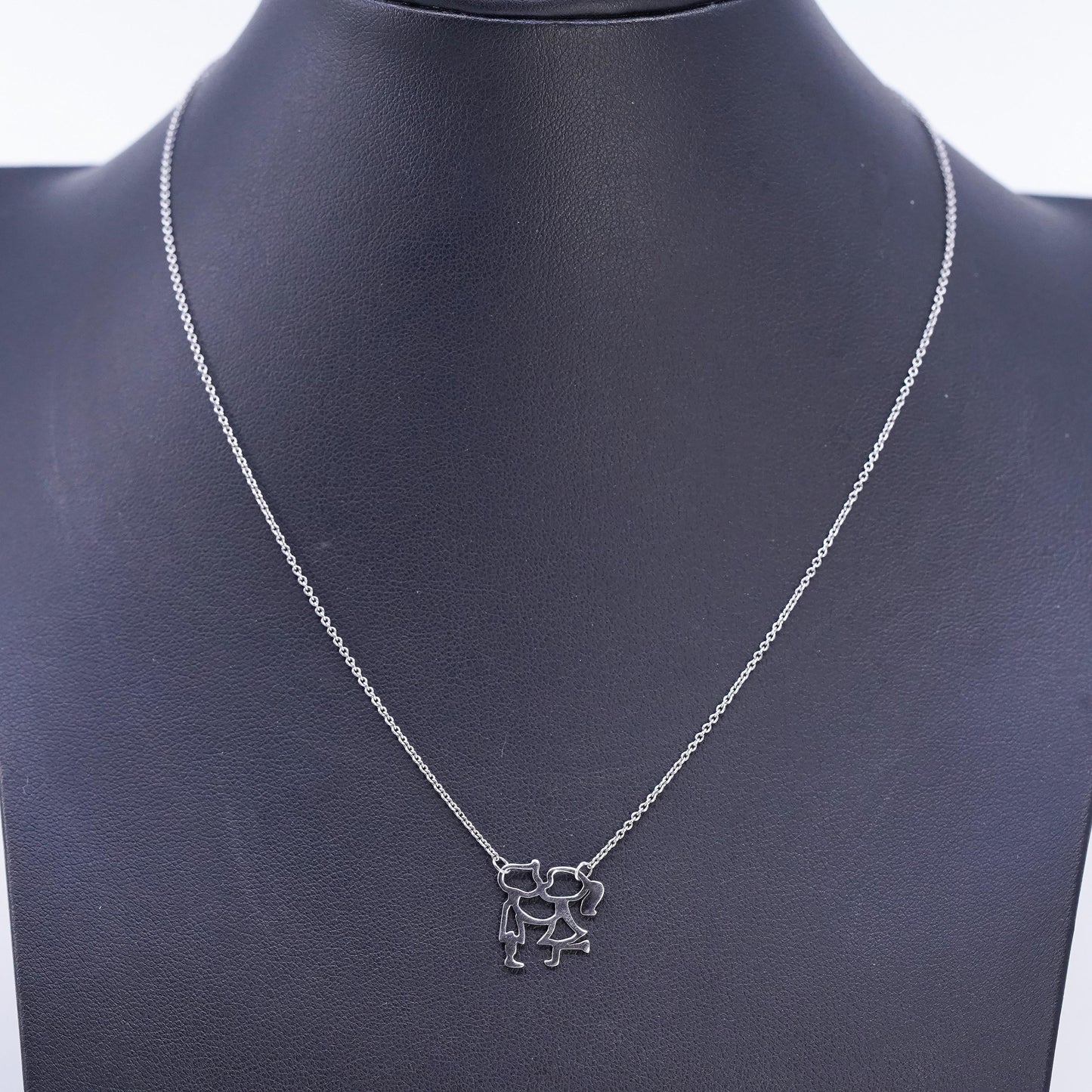 14+2", Sterling 925 silver circle pendant necklace love kissing couple pendant