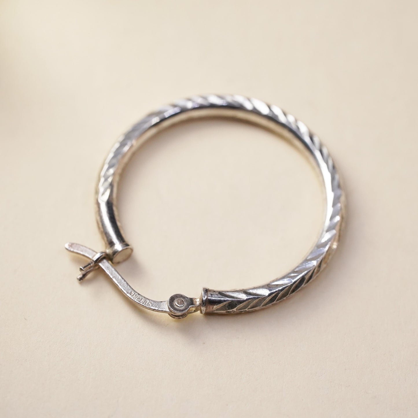 1", VTG sterling silver loop single earring, minimalist primitive textured hoop