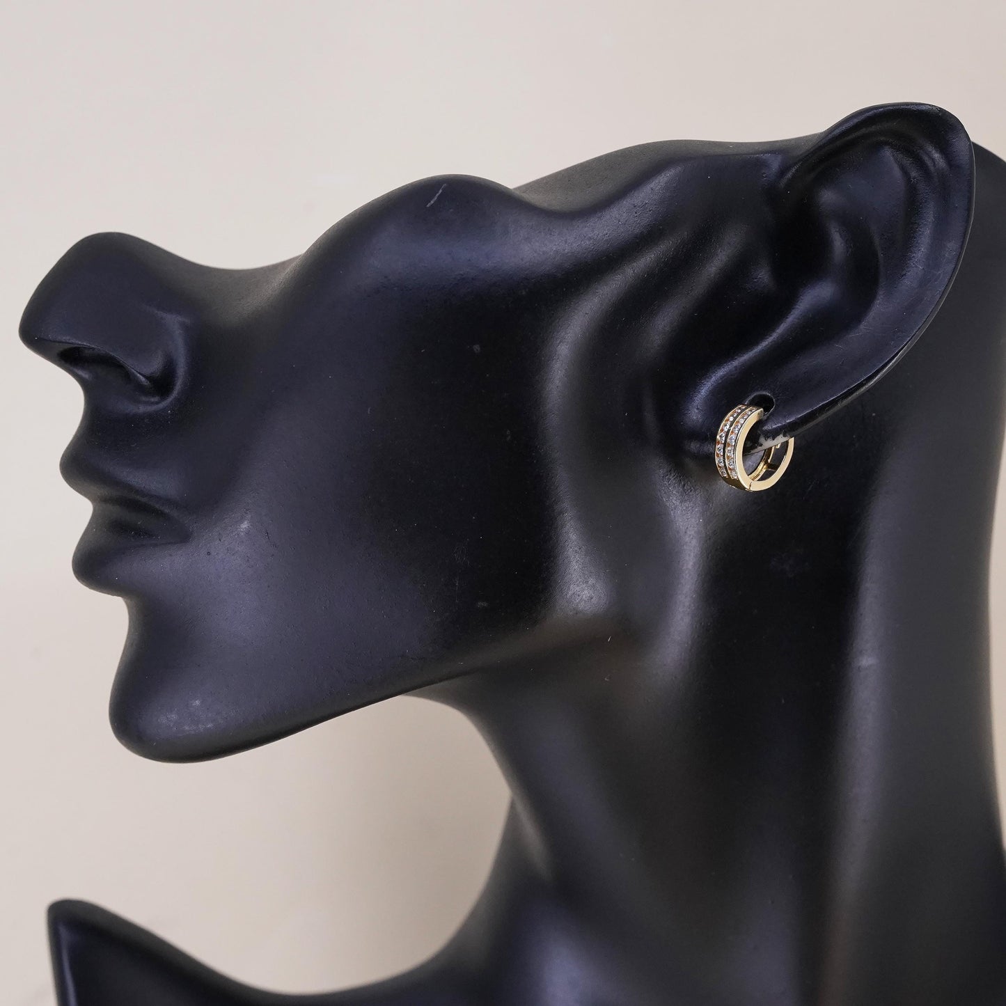0.5”, Vintage vermeil gold over sterling silver earrings, 925 hoops, huggie cz