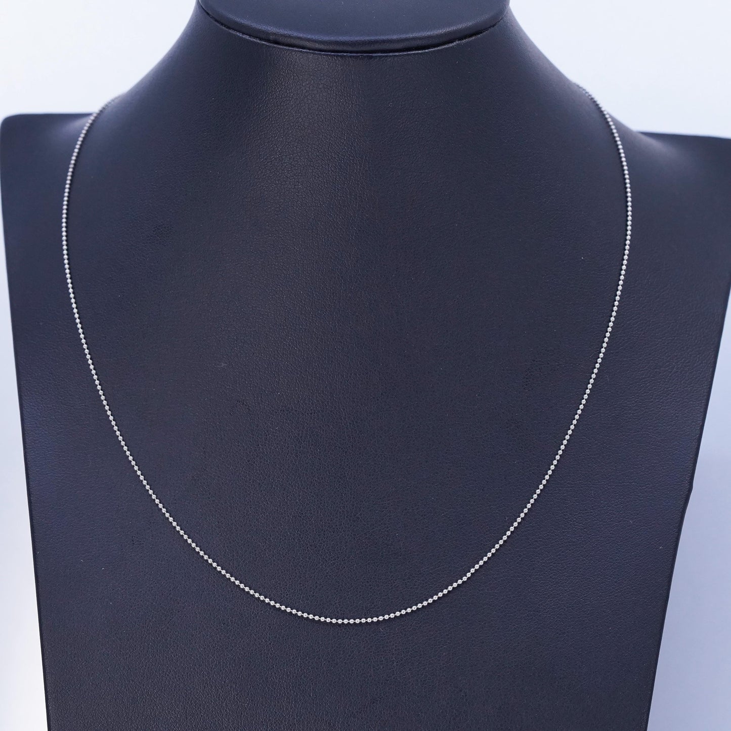 18” 1mm, vintage Italy Sterling 925 silver bead chain necklace