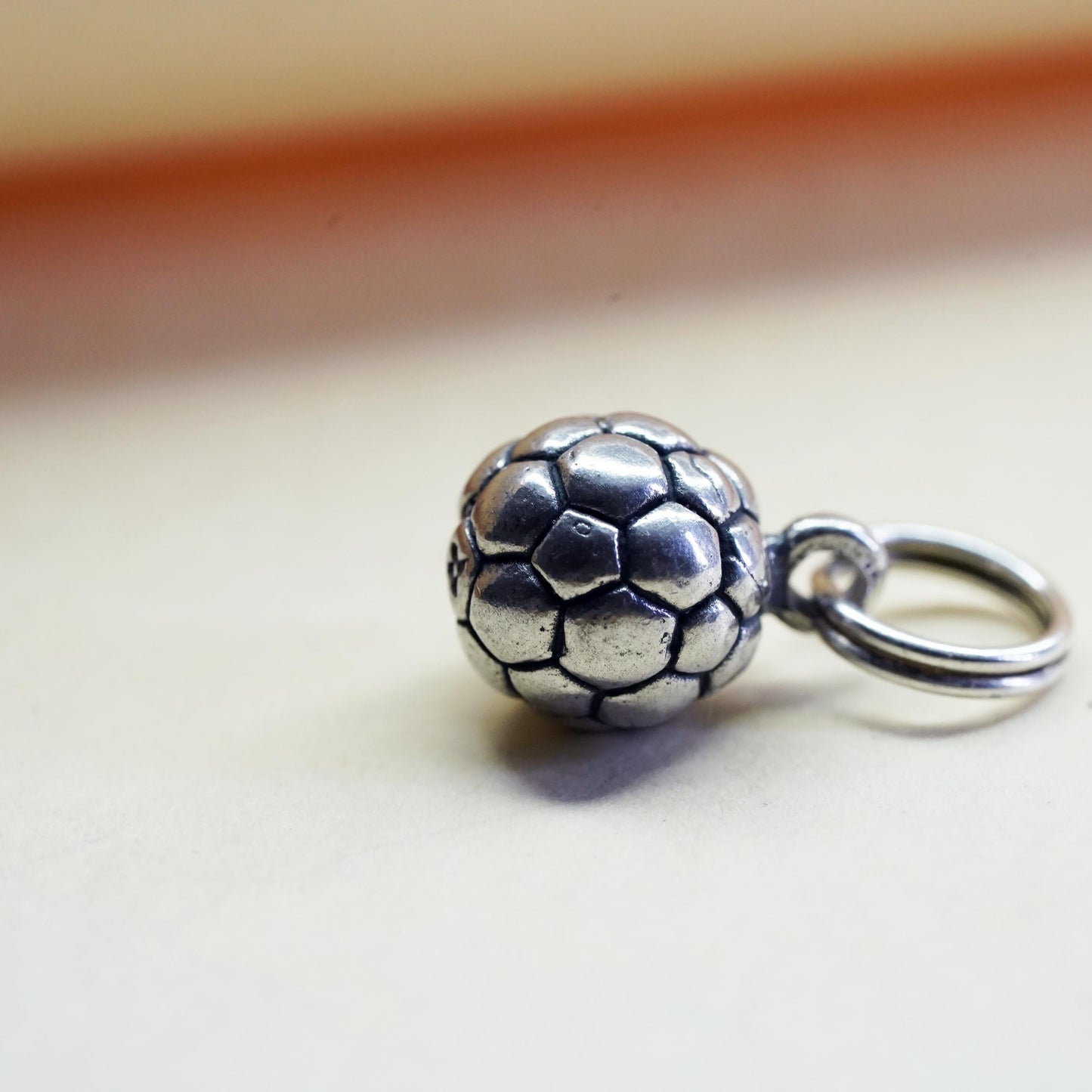 Vintage sterling silver charm, 925 silver 3D football charm, soccer ball