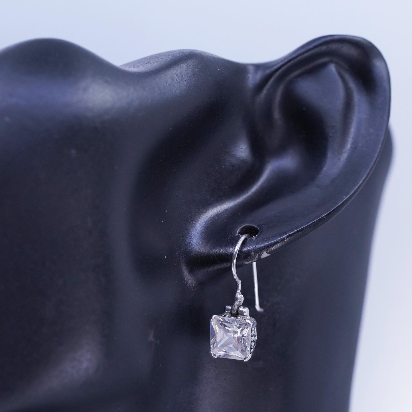 Vintage Israel Sterling 925 silver handmade square earrings with Cz