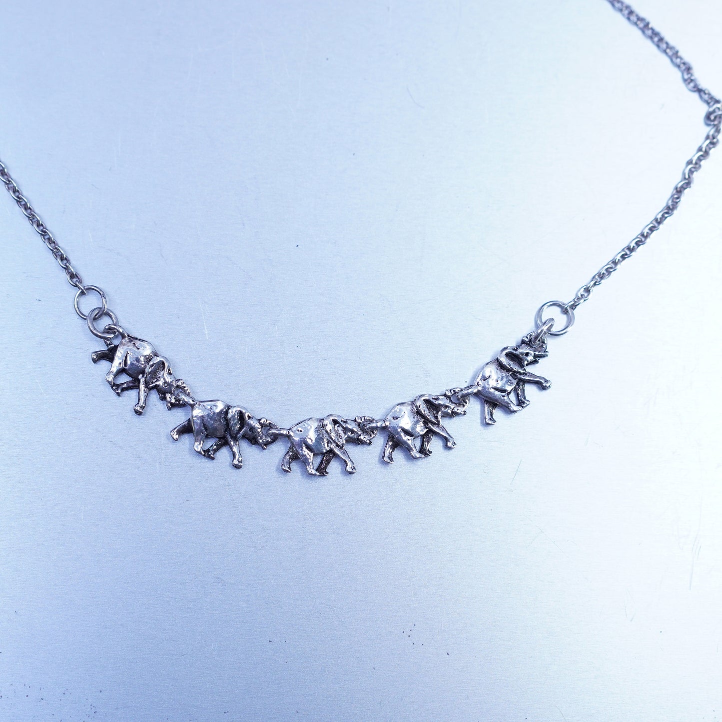 14”, Sterling 925 silver handmade circle chain necklace with elephant pendant