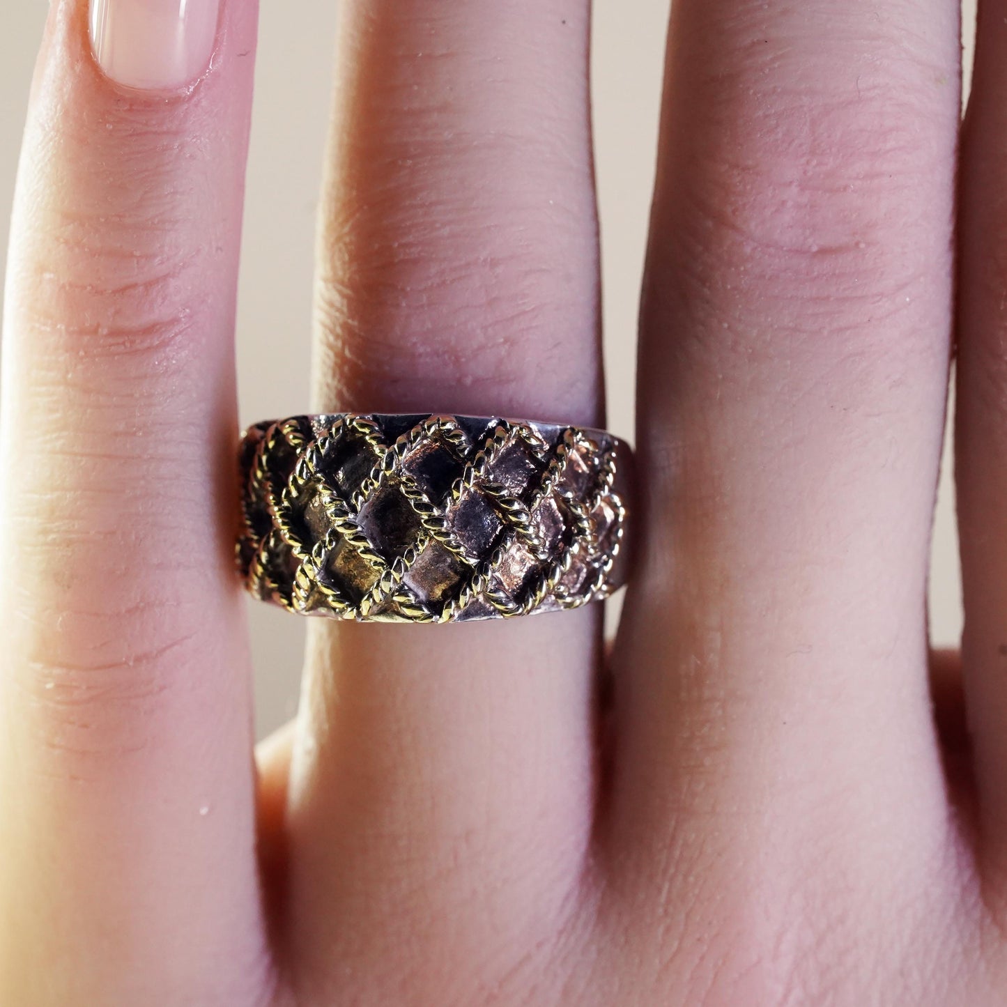 Size 7.25, VTG Milor two tone Sterling silver ring 925 woven braided cable band