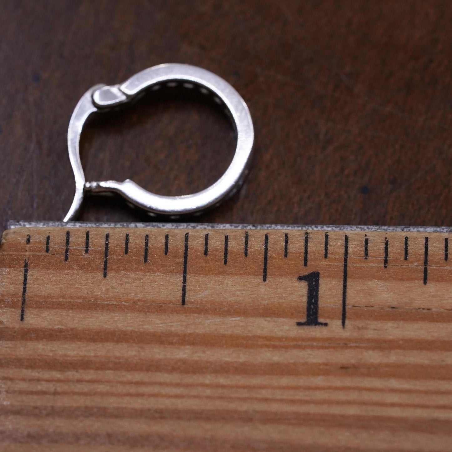 0.5”, Vintage matte sterling silver single earring, 925 huggie hoop with cz