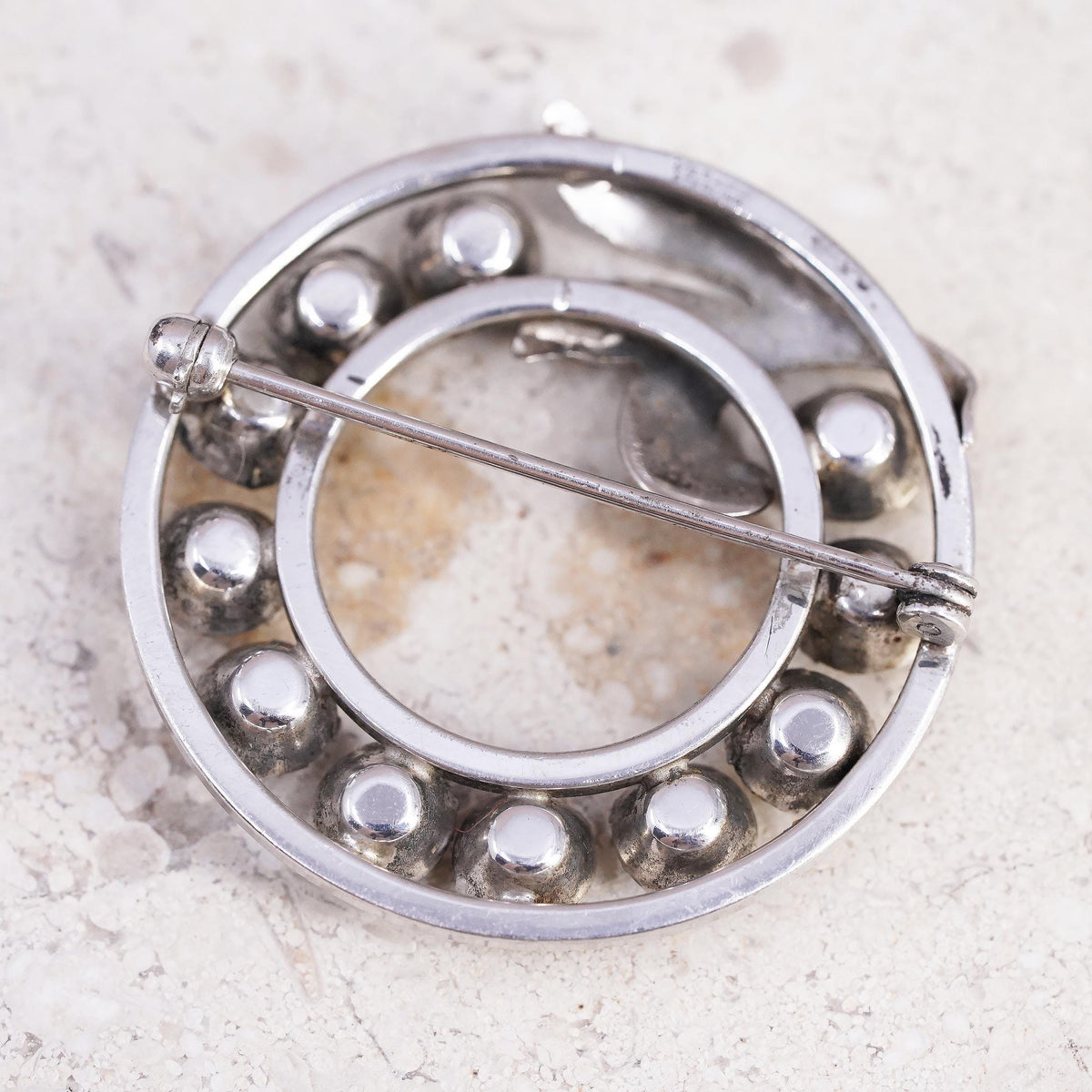 Vintage Van Dell Sterling silver handmade brooch, 925 circle pin w/ Rhinestone