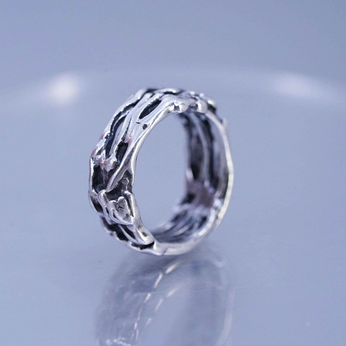 Size 5, southwestern Sterling 925 silver handmade ring, liquid silver band