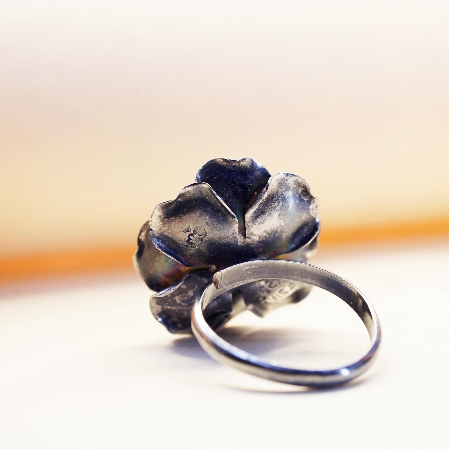 Size adjustable, vintage Mexican Sterling silver ring, 925 rose flower ring