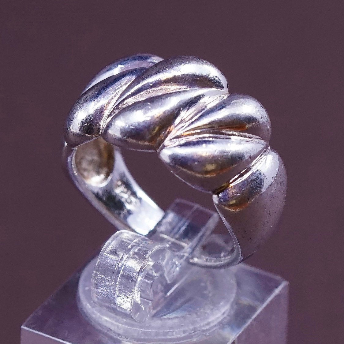 sz 8.25, vtg Sterling silver handmade ring, 925 silver ribbed band