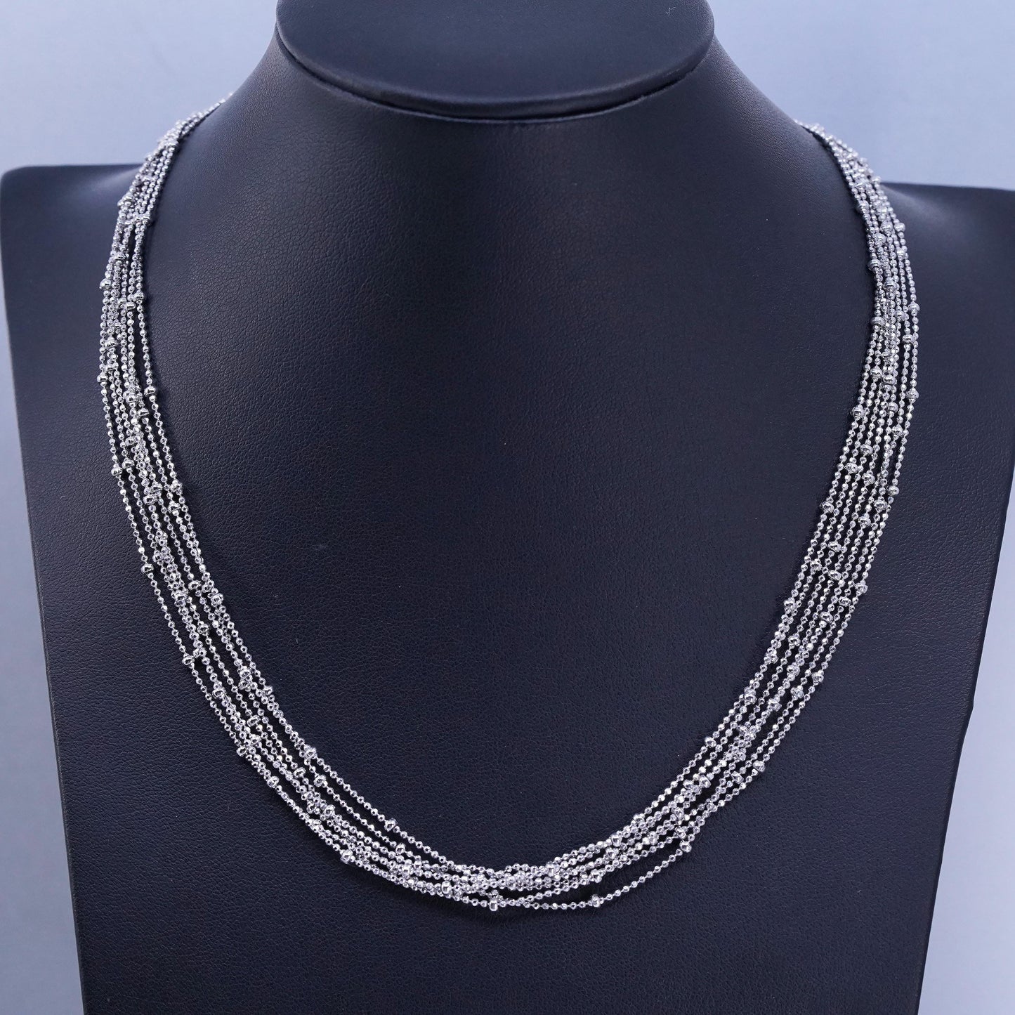 18”, vintage Italian Sterling 925 silver multi 7 strands bead chain necklace