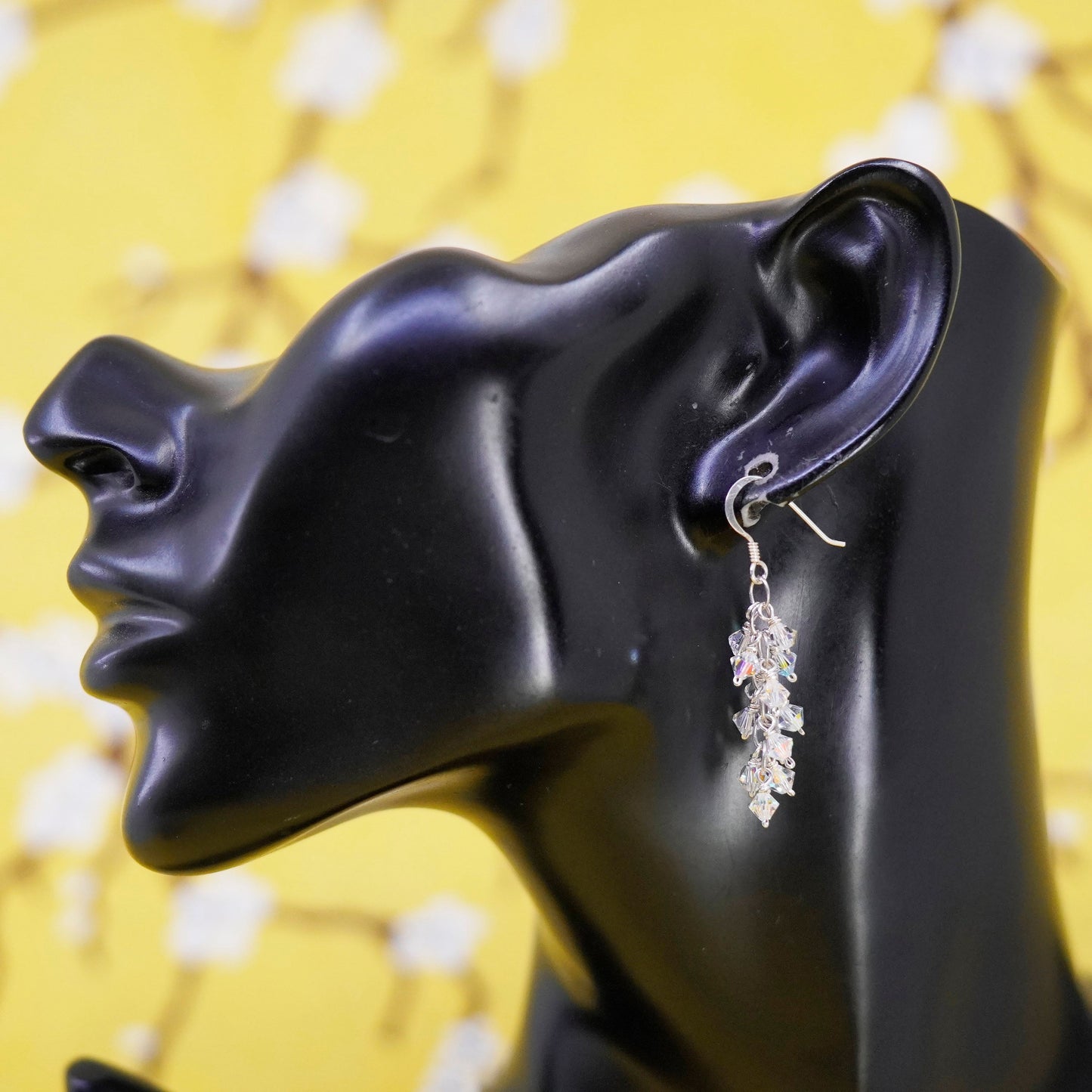 vintage Sterling 925 silver earrings with cluster cz