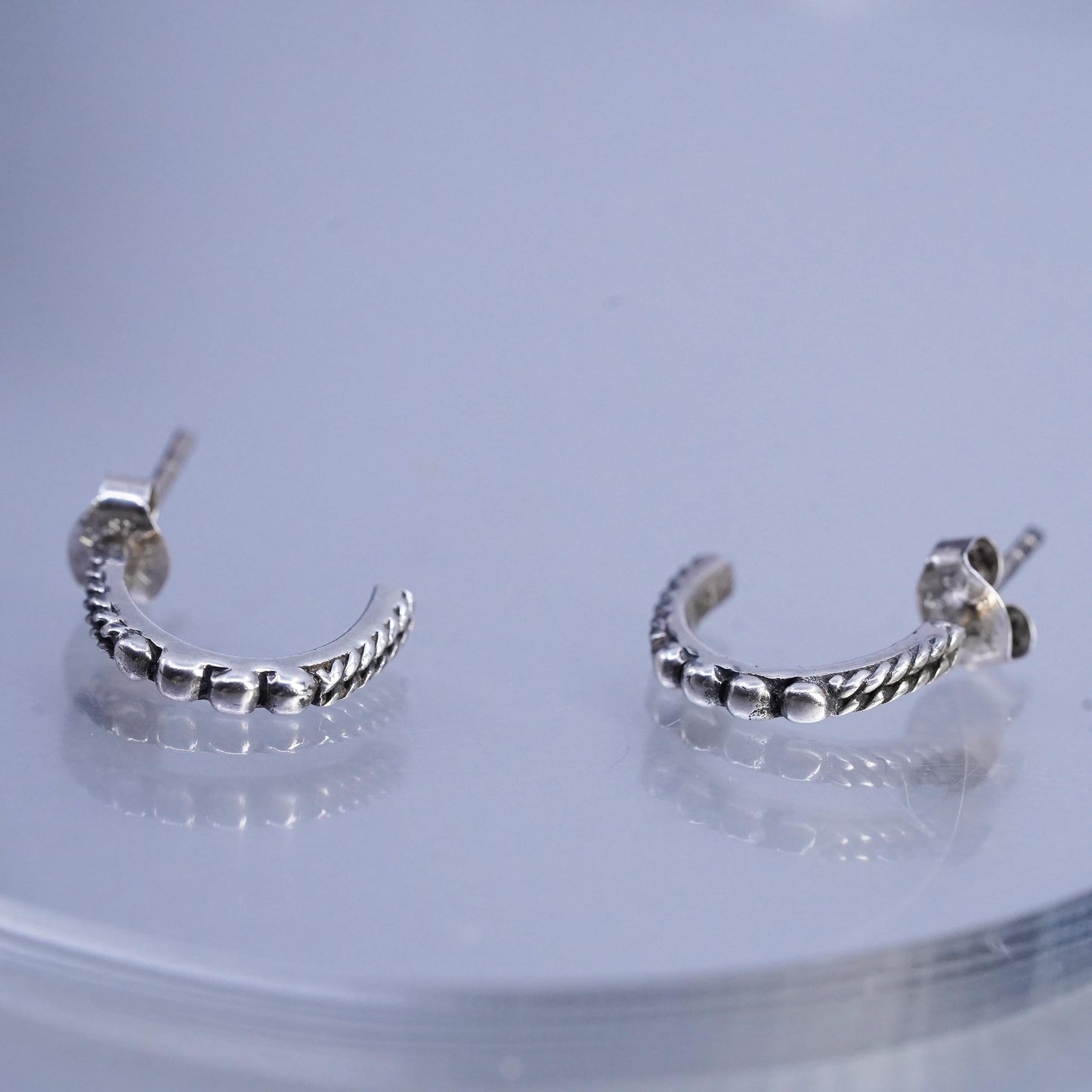 0.5", Vintage 925 Sterling Silver Handmade Earrings, 925 Textured huggie studs