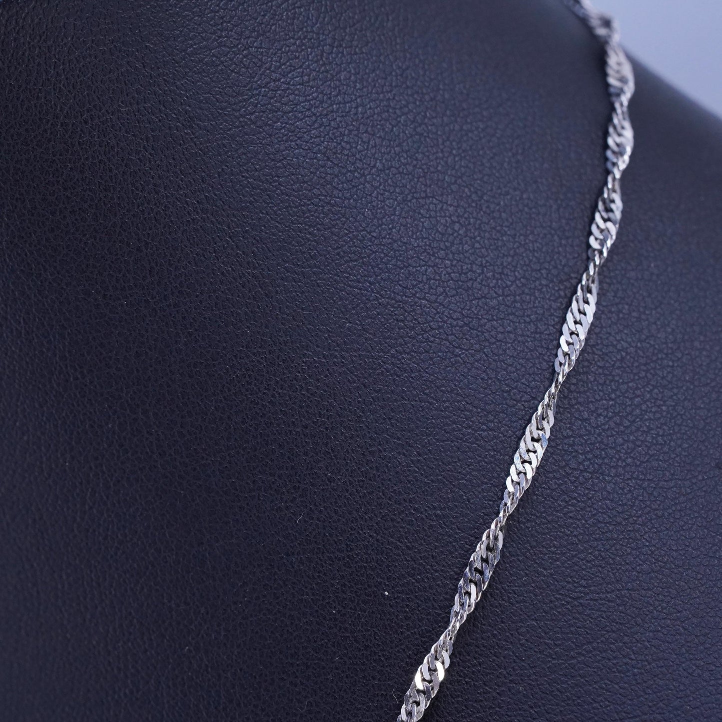 18" 2mm, vintage Italian Sterling 925 silver twisted curb chain necklace
