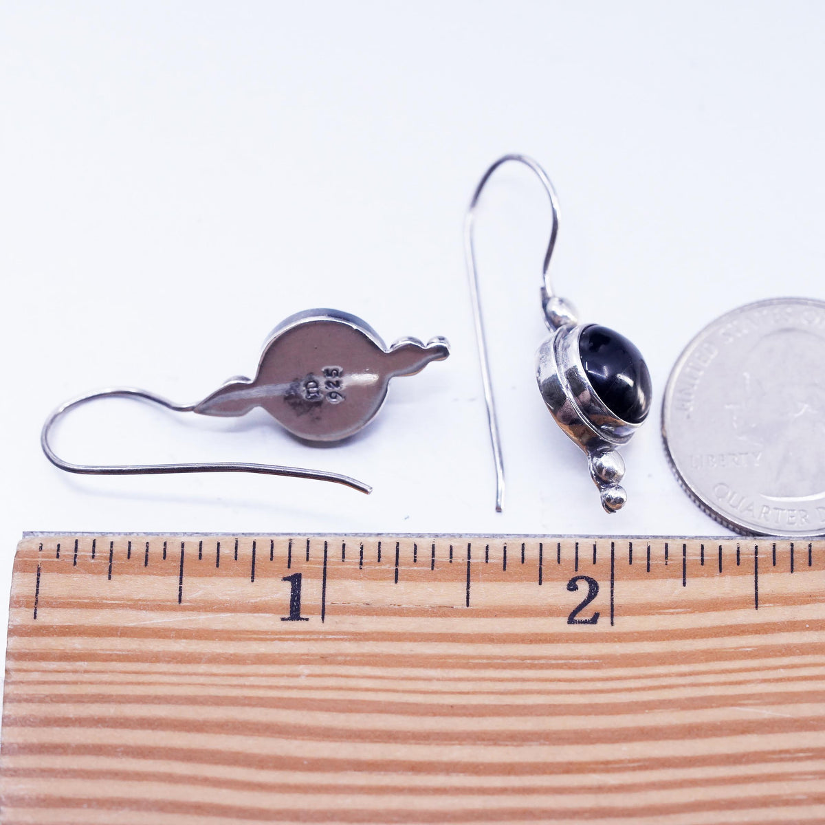 Vintage ID Sterling 925 silver handmade earrings with black onyx bead details