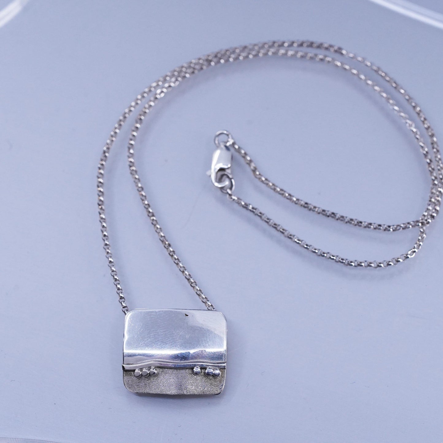 16”, southwestern Sterling 925 silver bead necklace two tone landscape pendant