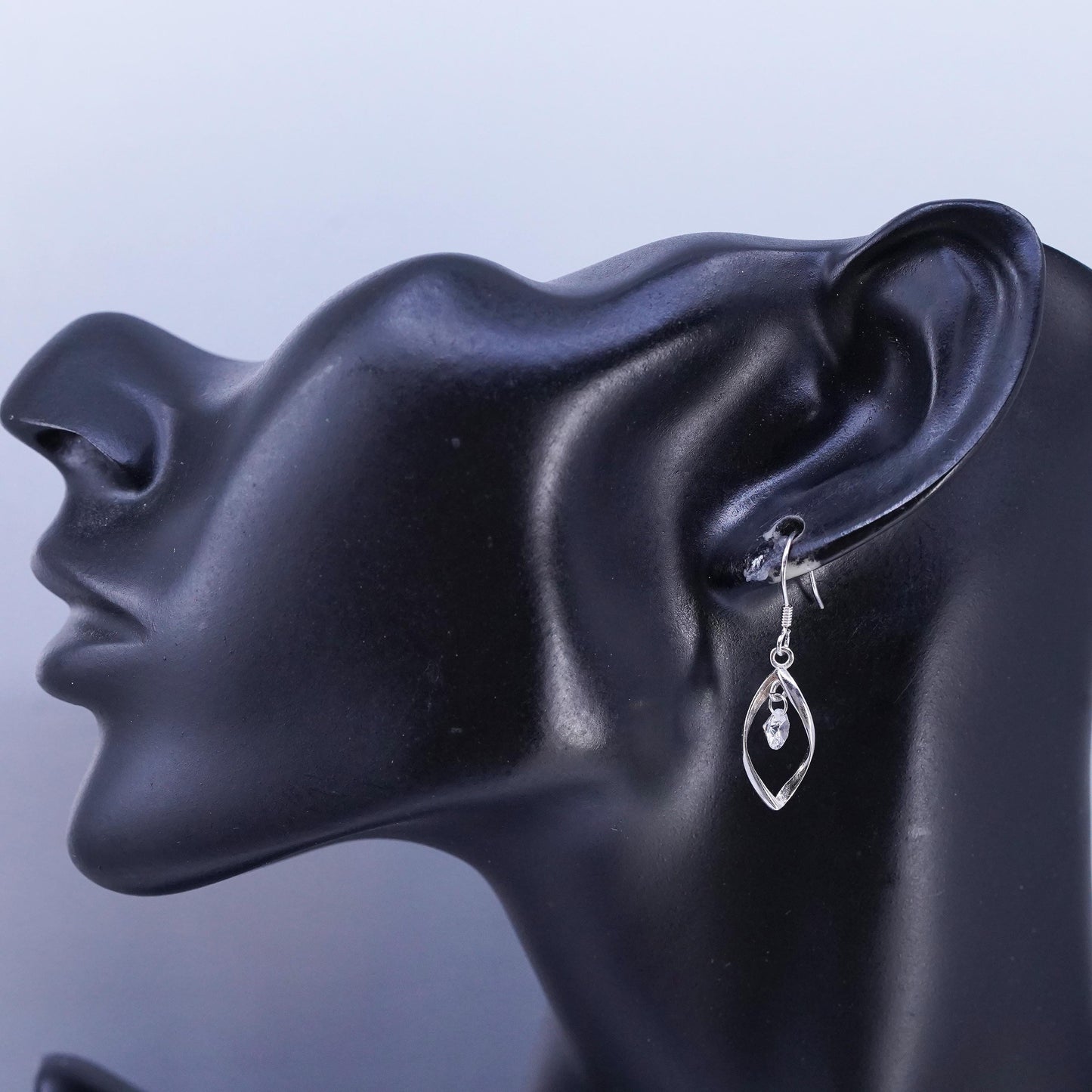 Vintage Sterling 925 silver handmade twisted earrings with Cz