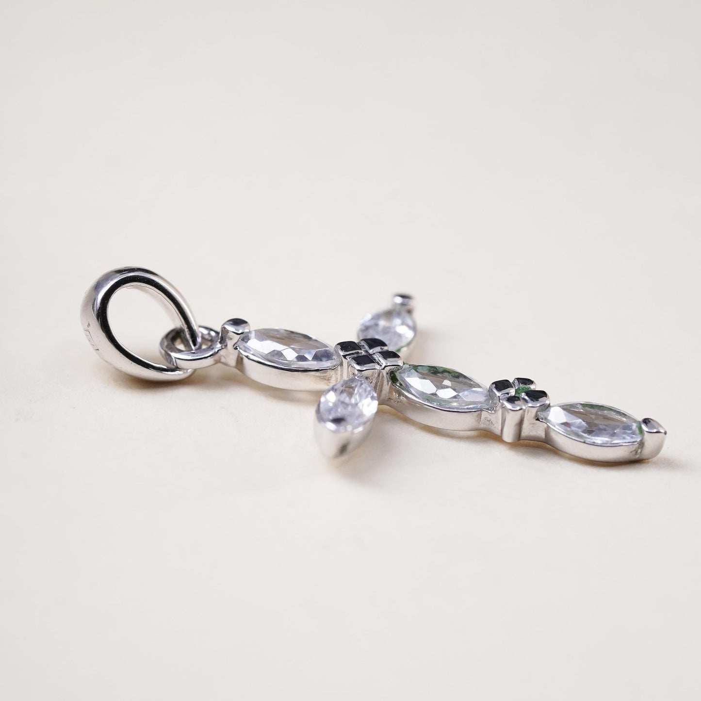 Vintage handmade Sterling silver pendant, 925 cross with cz