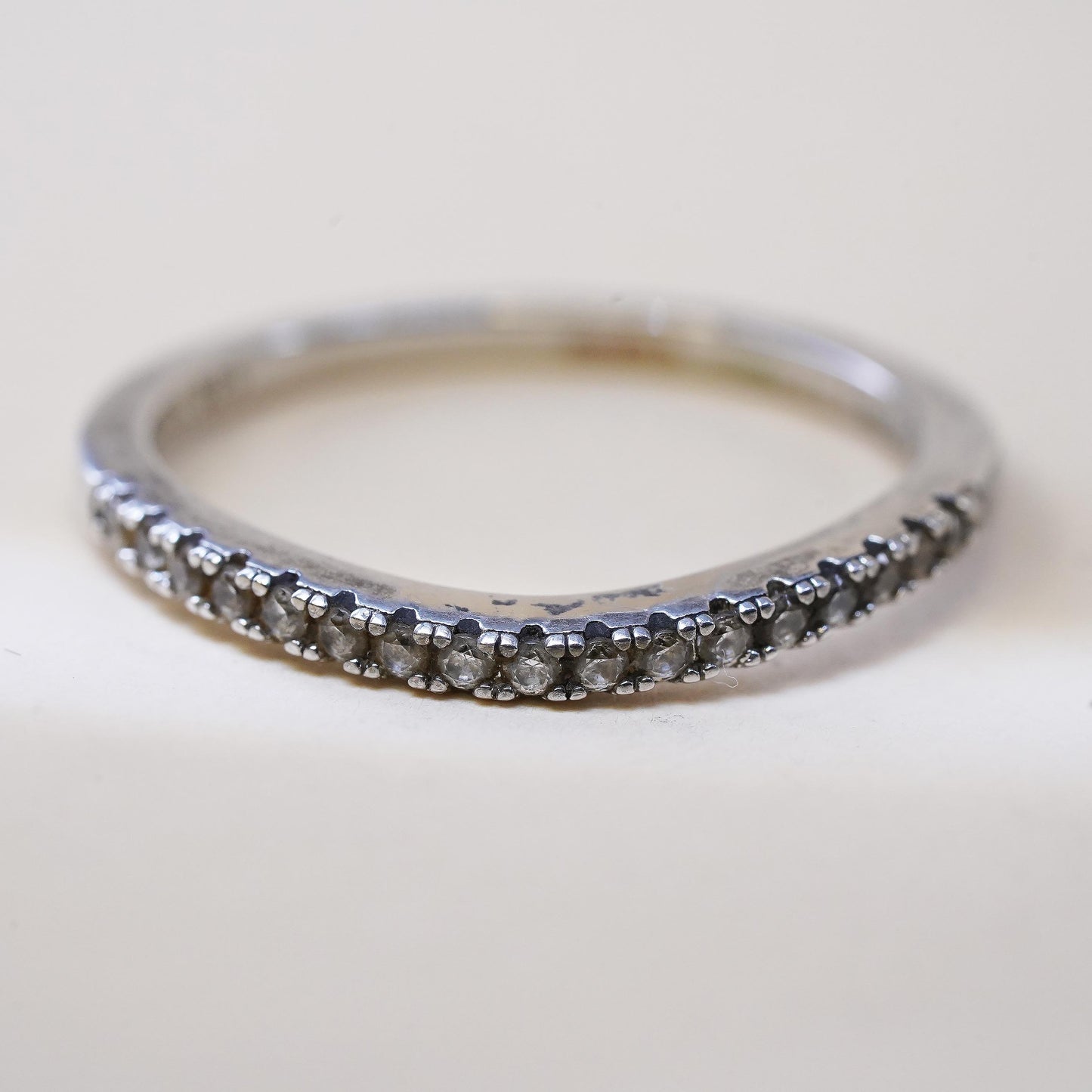 Size 10, VTG sterling 925 silver ring with cluster CZ, stackable wedding band