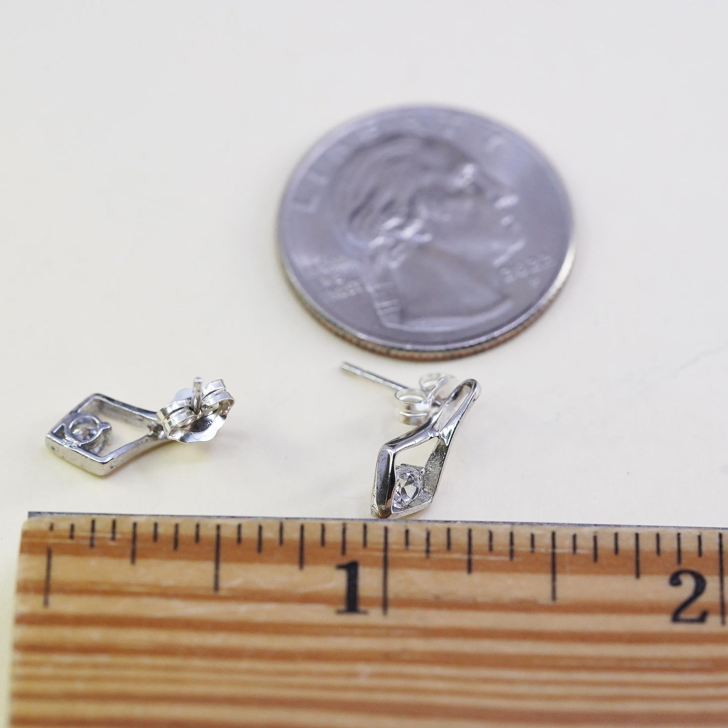 Vintage 925 sterling silver genuine cz studs, fashion minimalist earrings