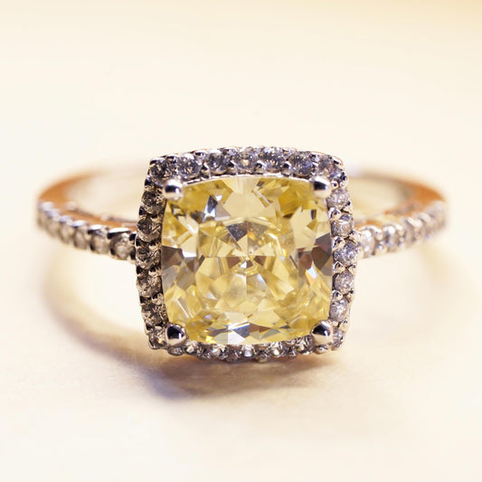 Size 6.5, vintage Sterling 925 silver ring with square citrine and cluster cz