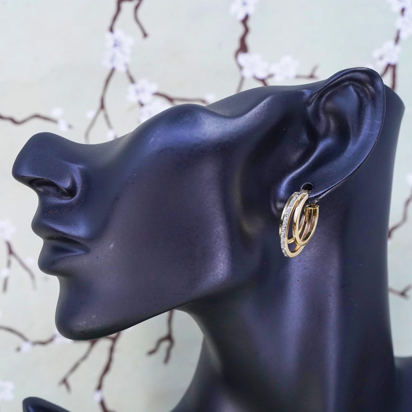 1", Vintage vermeil gold sterling silver earrings, multi 925 oval hoops with Cz