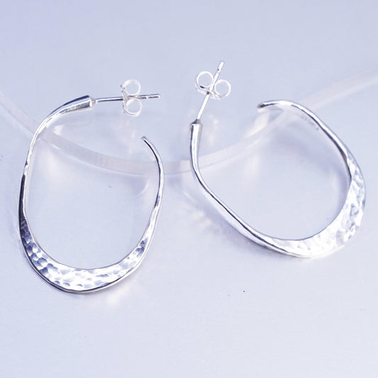 1.25” Vintage 925 Sterling Silver Hoop Earrings, 925 hammered huggie Studs