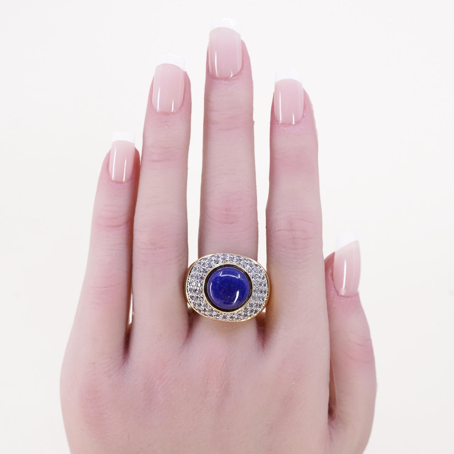 Size 7, 14K GOLD Milor Italian Designer Cigar Band Dome Ring cluster cz lapis