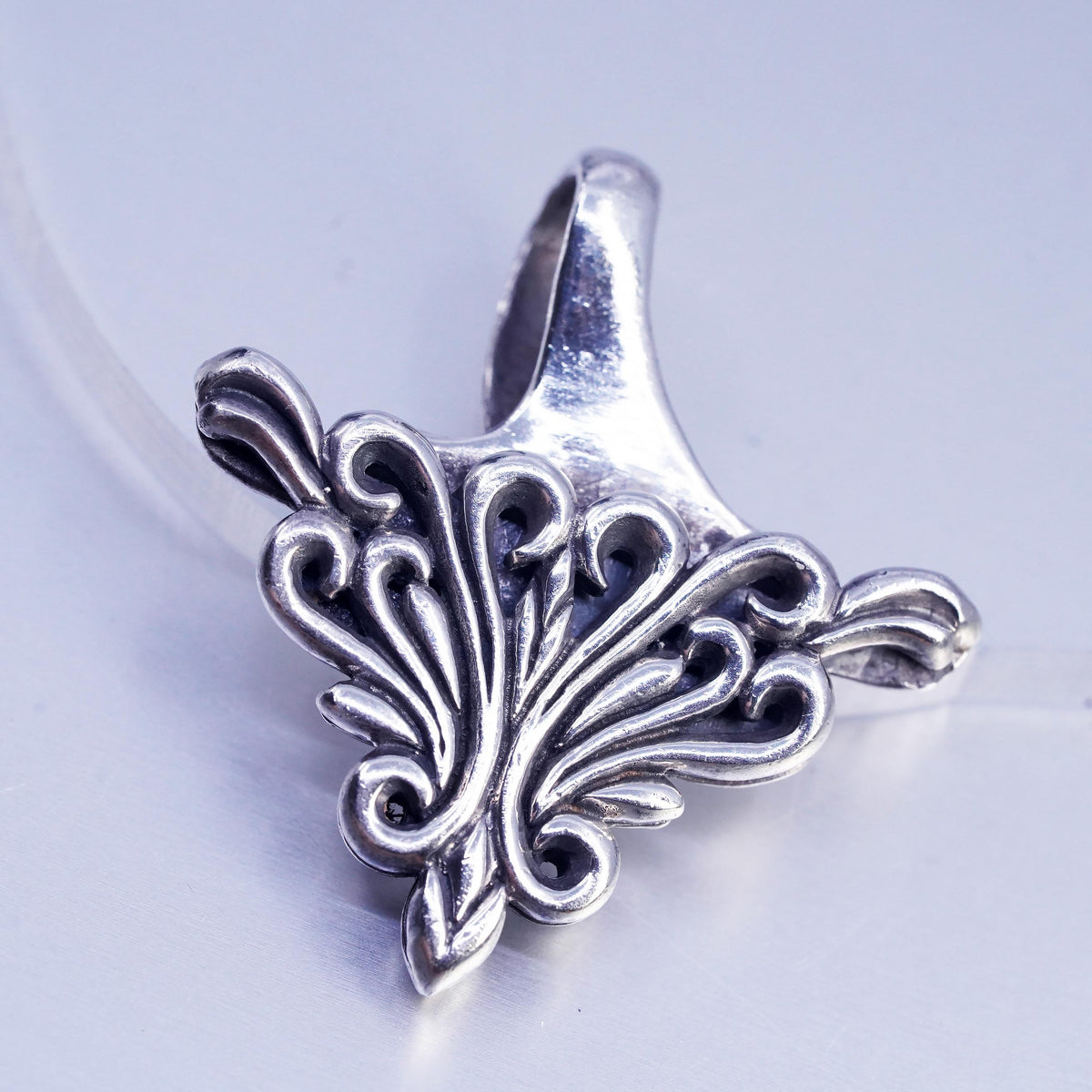 Vintage Sterling Silver 925 Ornate Scrollwork Pendant, Large Bail, Art Nouveau