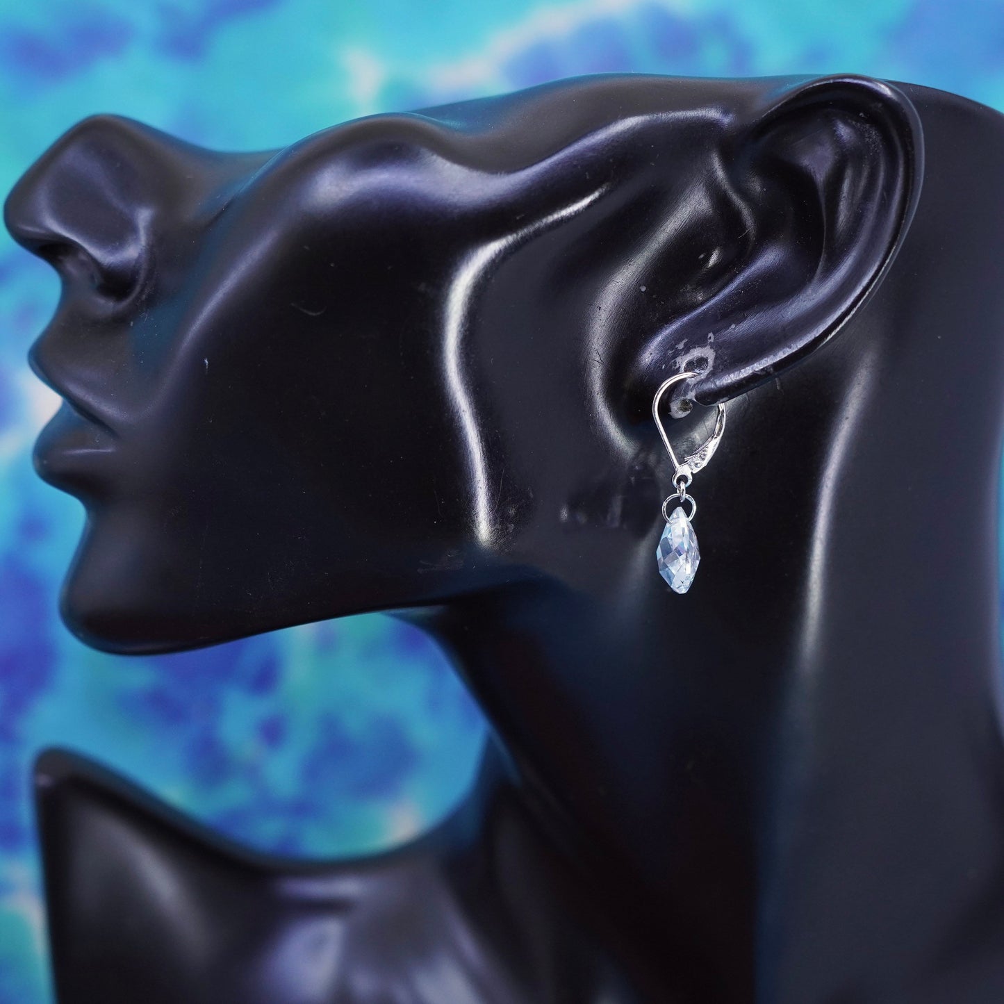 Vintage Sterling 925 silver handmade earrings with teardrop crystal