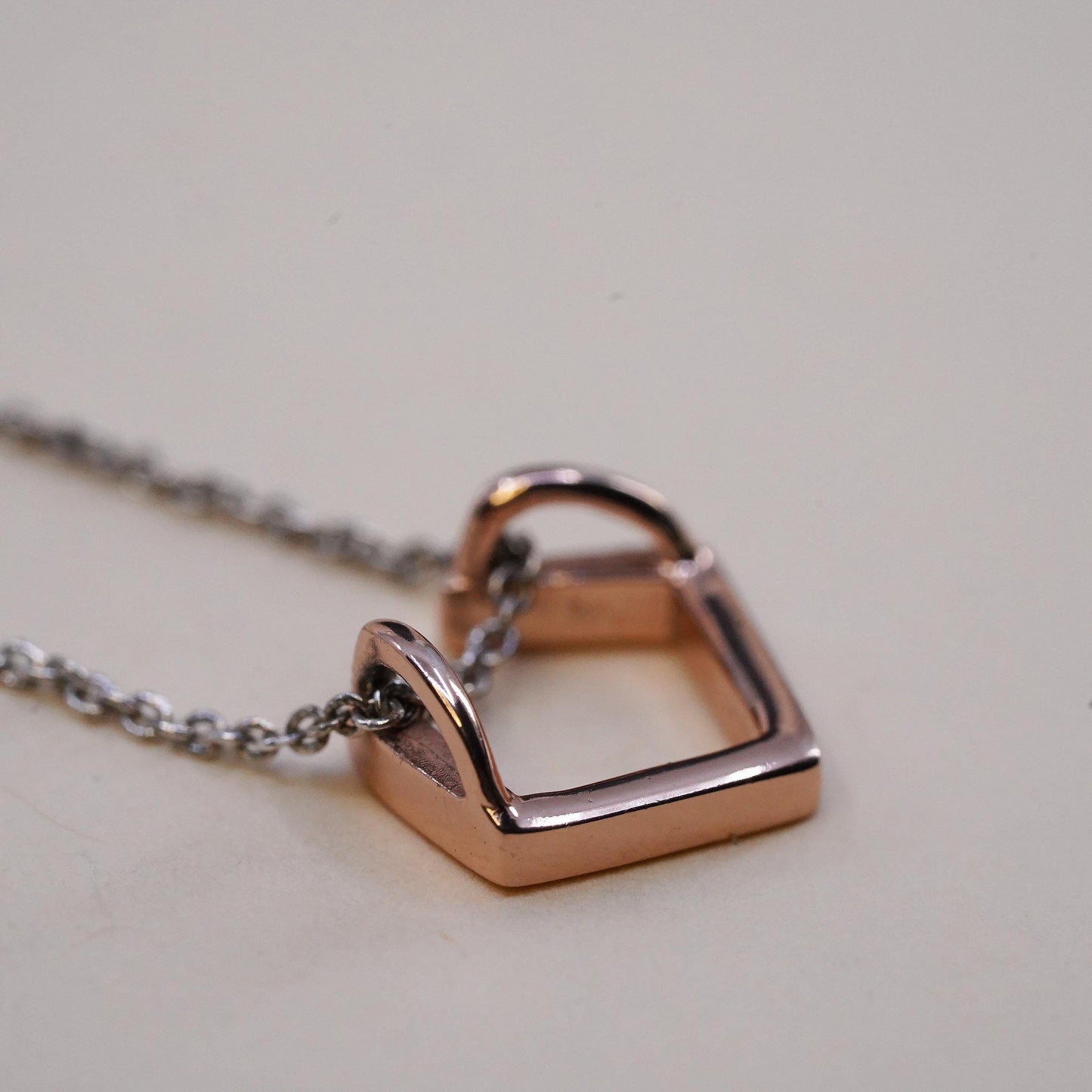 16+2”,, vintage Two Tone sterling silver necklace, 925 circle square Pendant