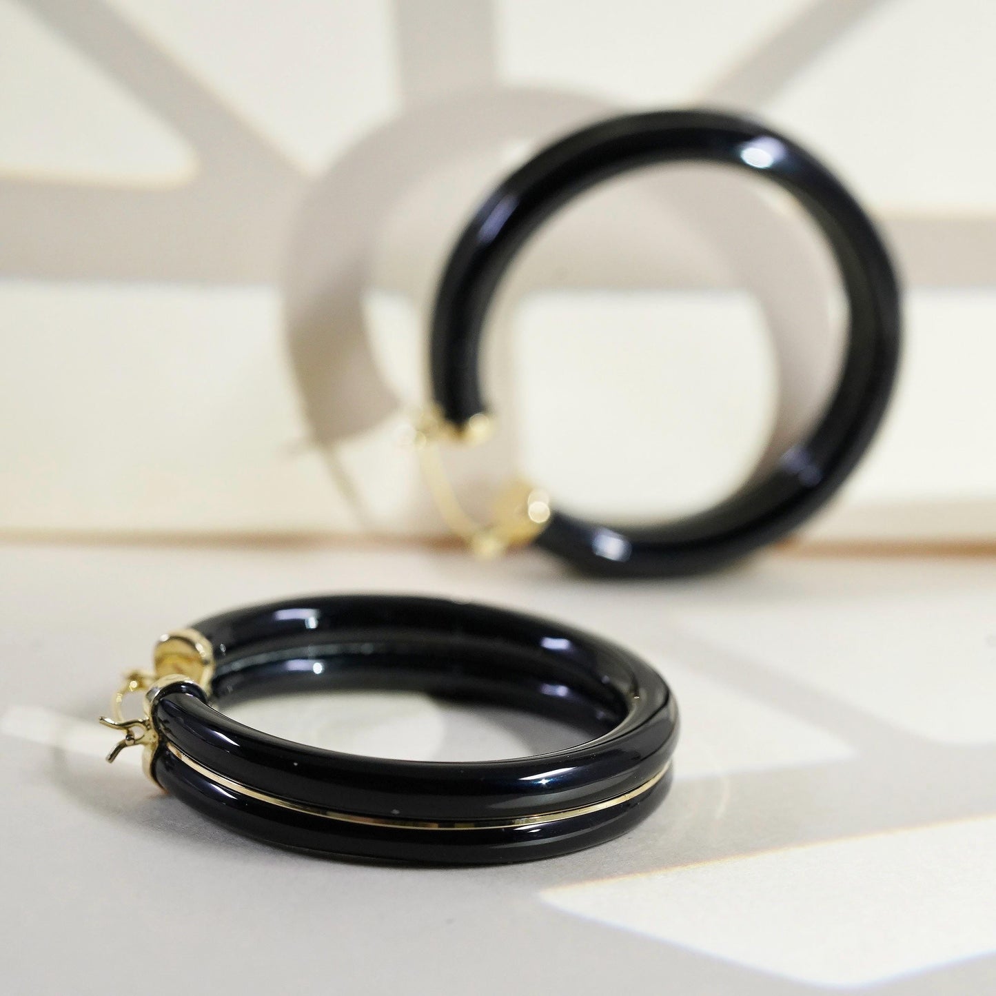 1.5" Vintage vermeil yellow gold plated 925 sterling silver bold onyx earrings