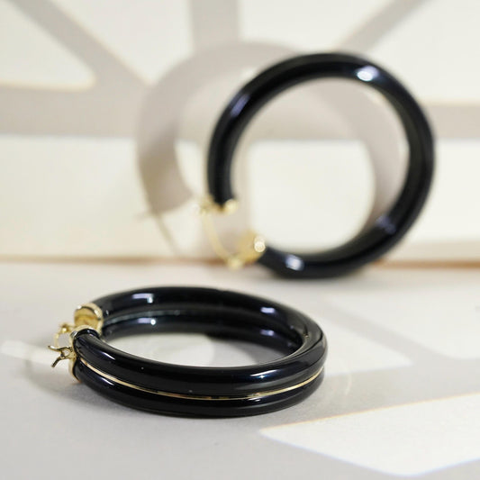 1.5" Vintage vermeil yellow gold plated 925 sterling silver bold onyx earrings