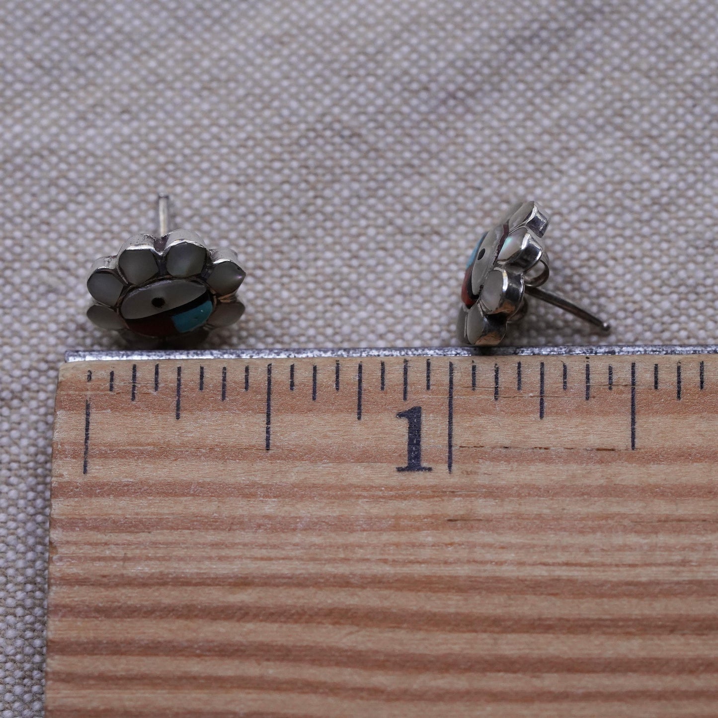 Native American Sterling 925 silver handmade zuni studs earrings turquoise
