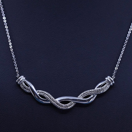 18”, vintage Sterling silver necklace, 925 circle chain with carved bar diamond