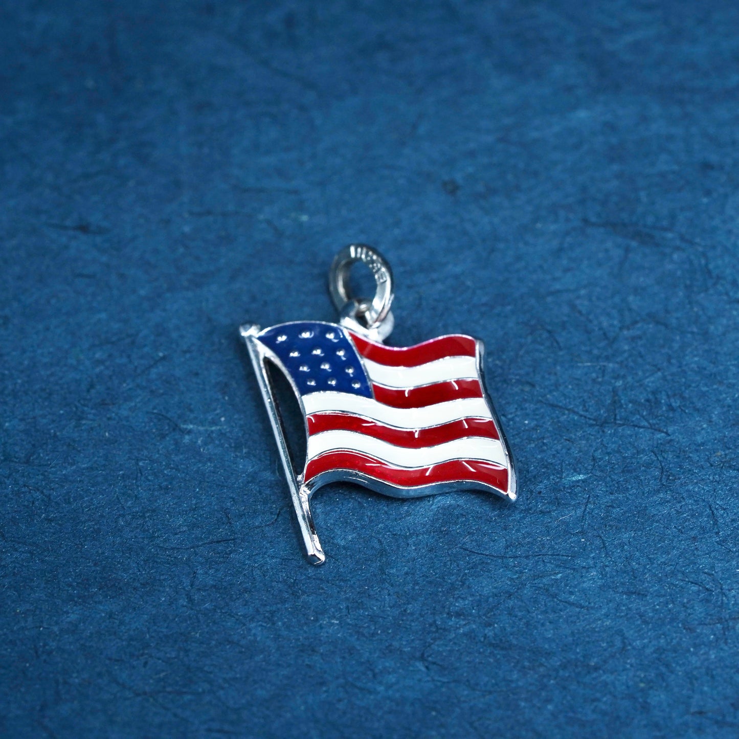 Vintage Sterling silver handmade pendant, 925 enamel American flag