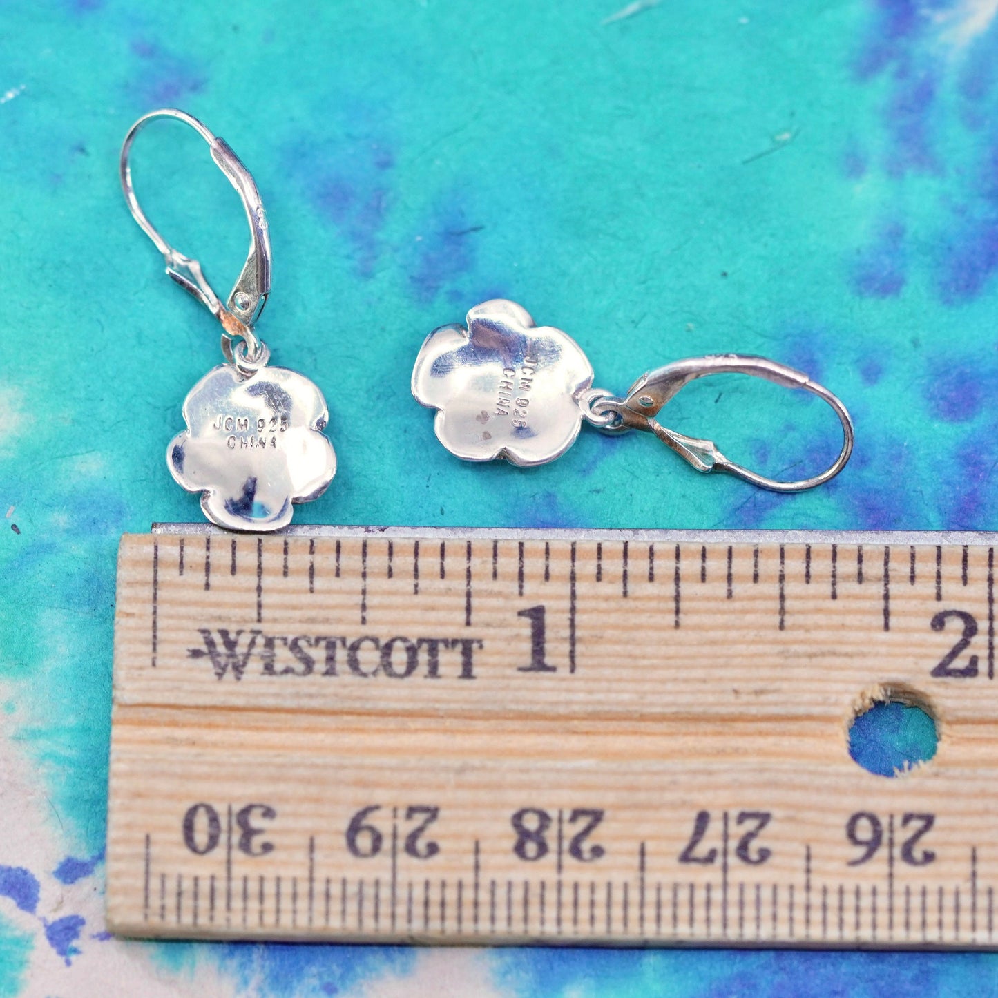 Vintage Sterling silver handmade earrings, 925 flower drops