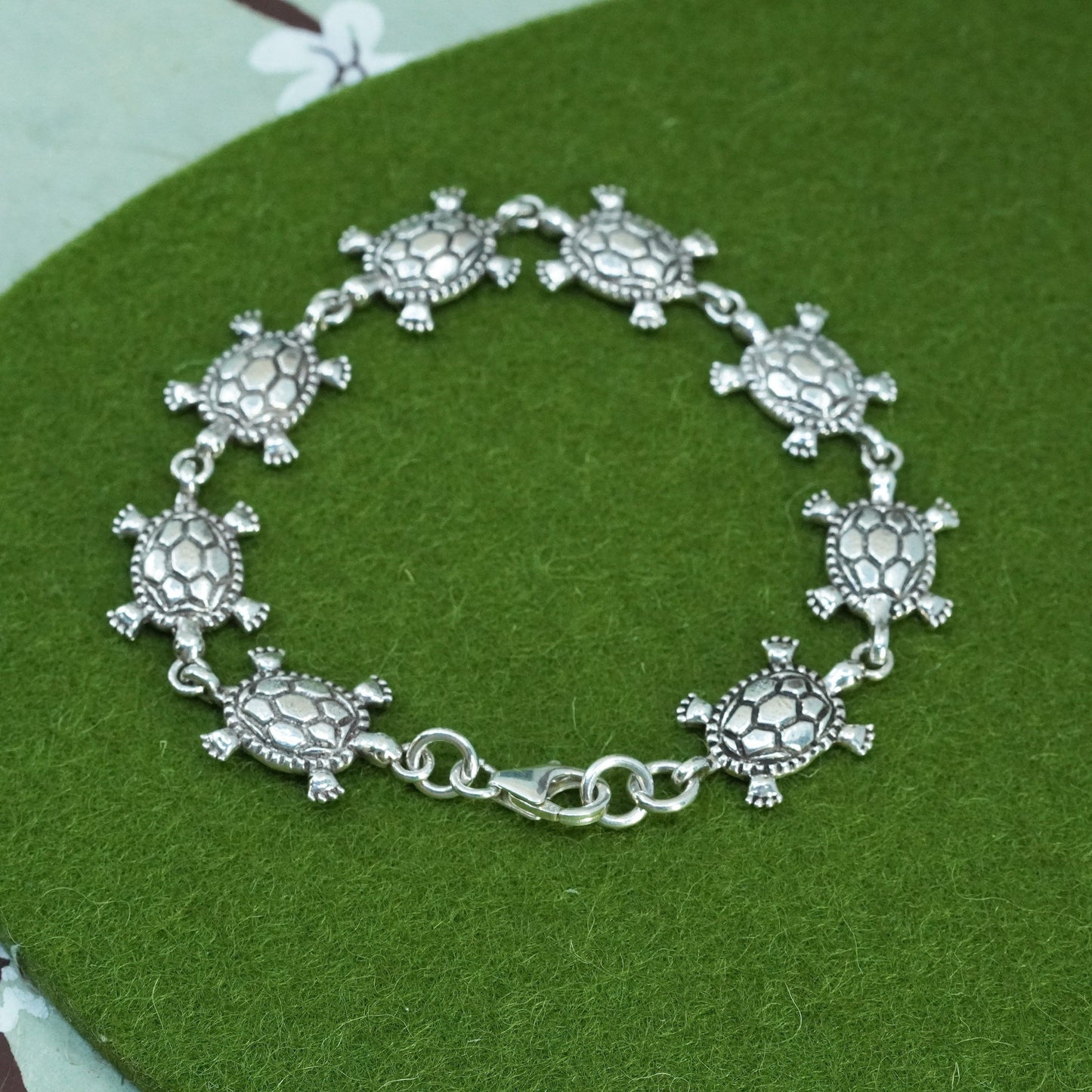 6.5”, Vintage sterling silver handmade bracelet, 925 turtle chain