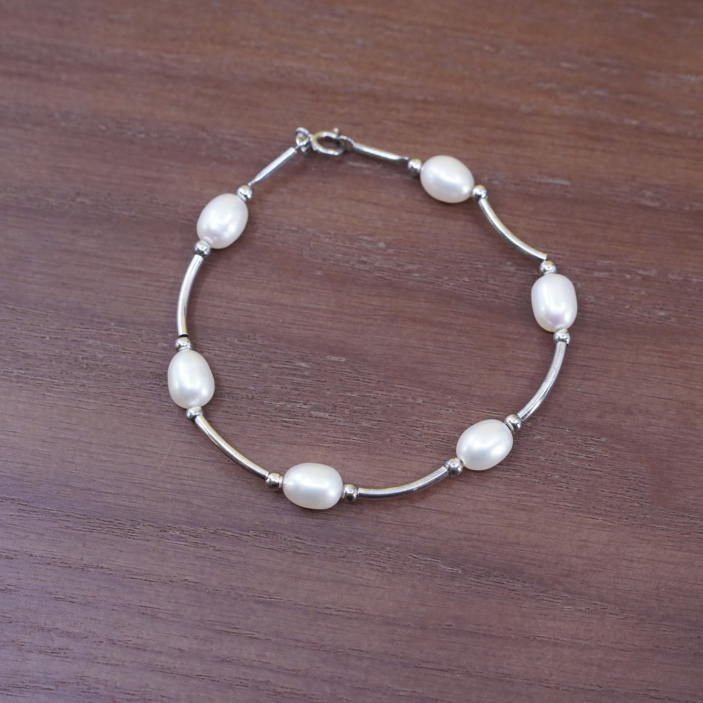 7”, Sterling silver bracelet, 7-8mm freshwater pearl beads chain with 925 clasp