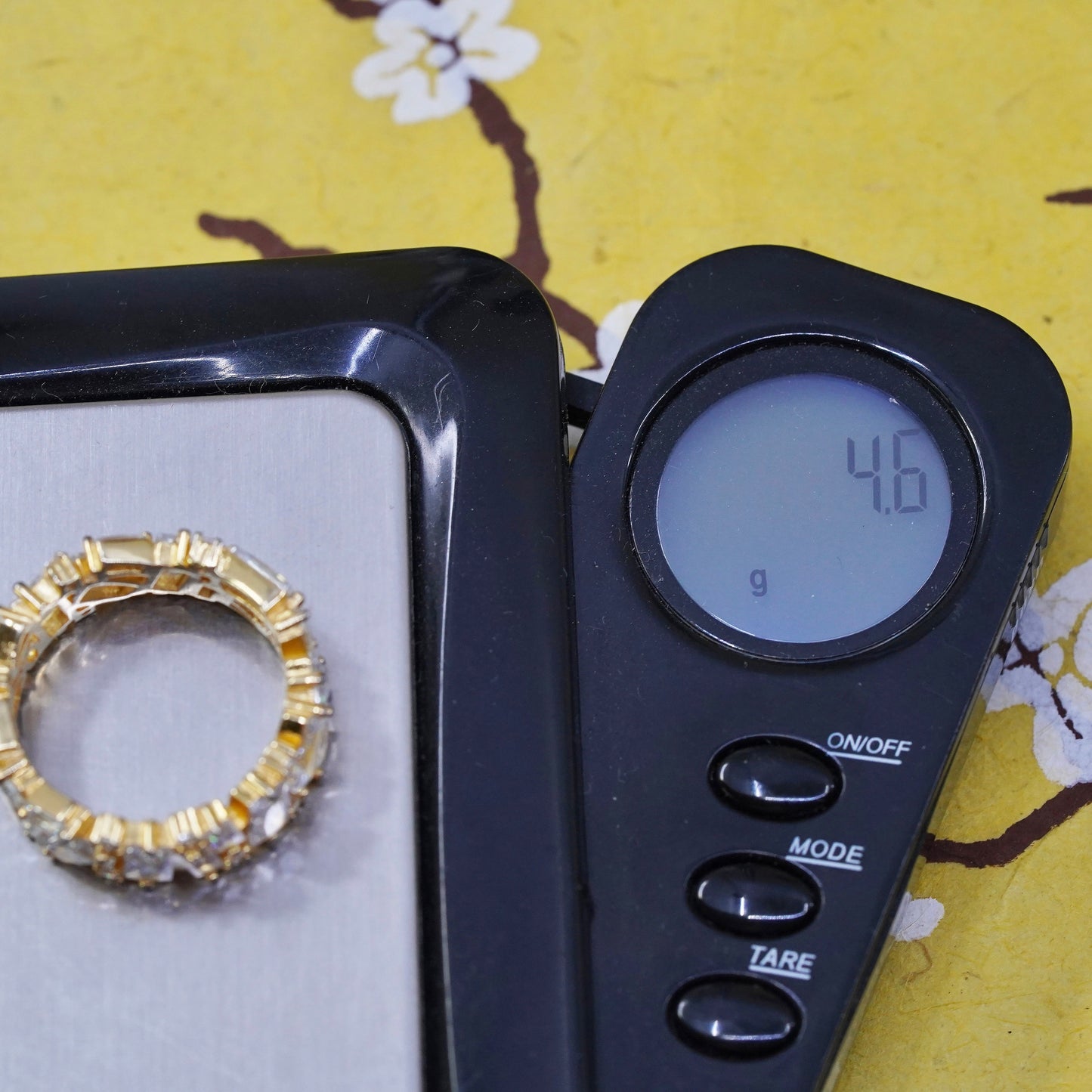 Size 7, vintage vermeil gold over Sterling silver ring, 925 band w/ cluster cz