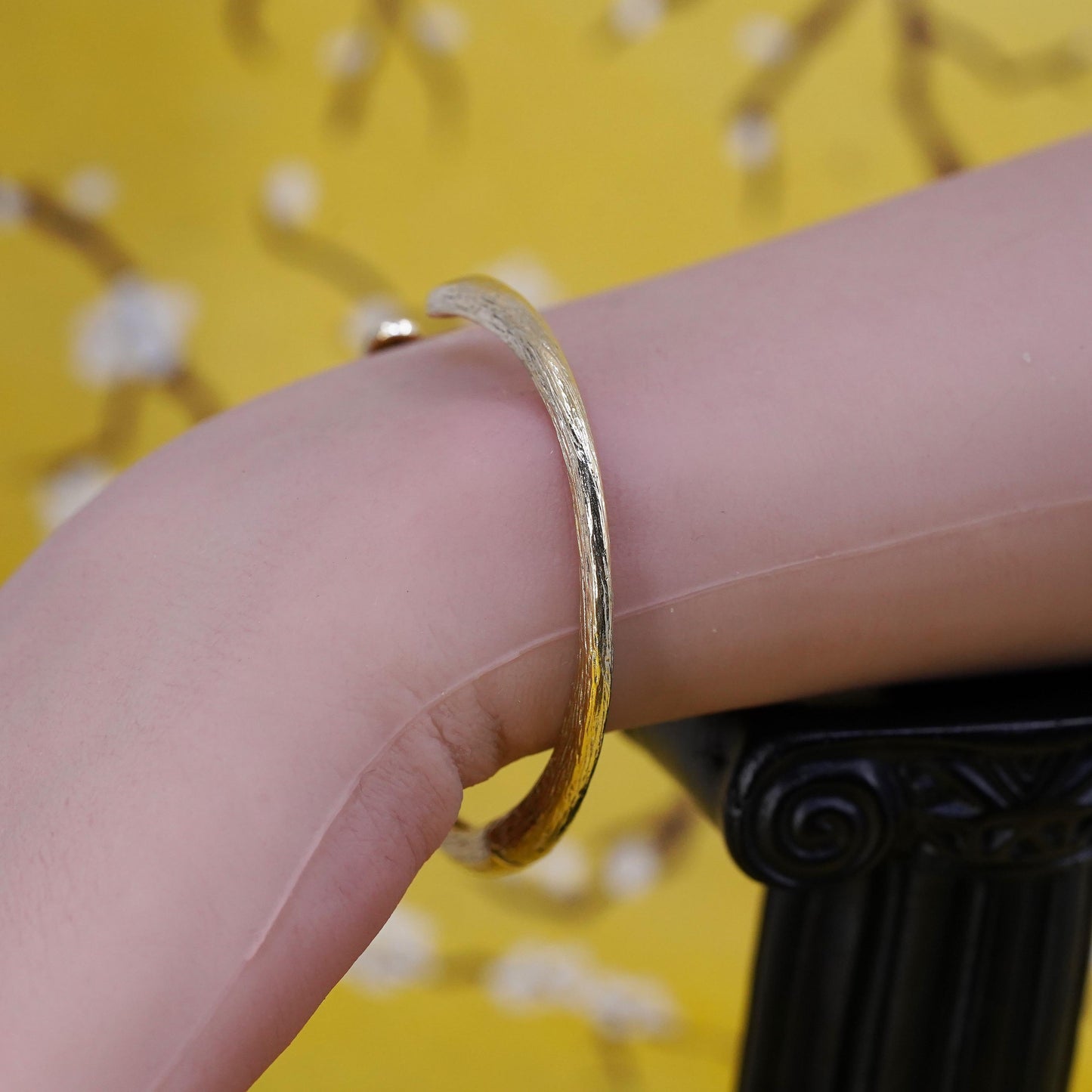 6.5", vermeil gold filled Sterling silver bracelet, 925 textured cuff cz