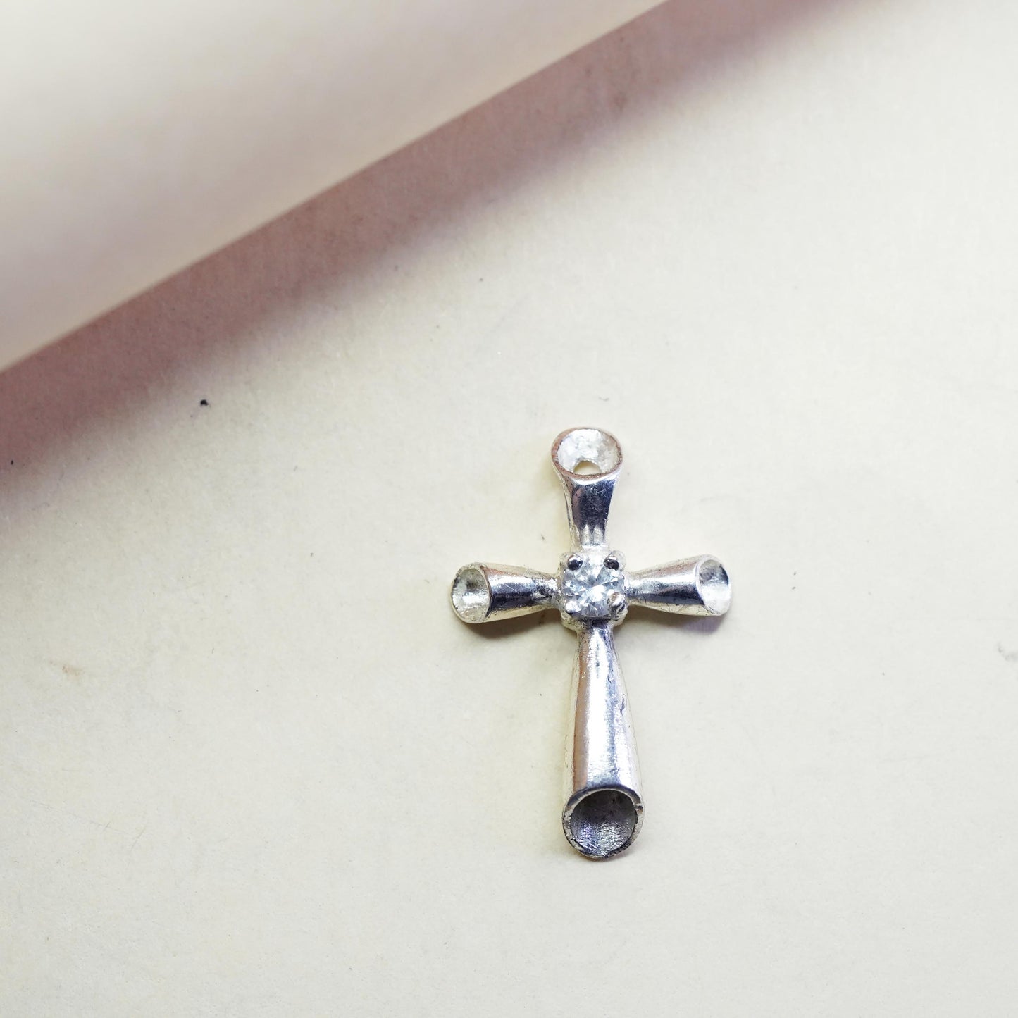Vintage sterling silver pendant, 925 cross handmade pendant with Cz